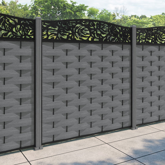 Ripple Botanic Curved Top Fence Panel - Mid Grey - with our composite posts