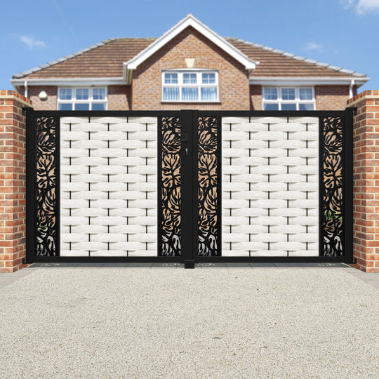Ripple Botanic Straight Top Driveway Gate - Light Stone - Middle & End Screen
