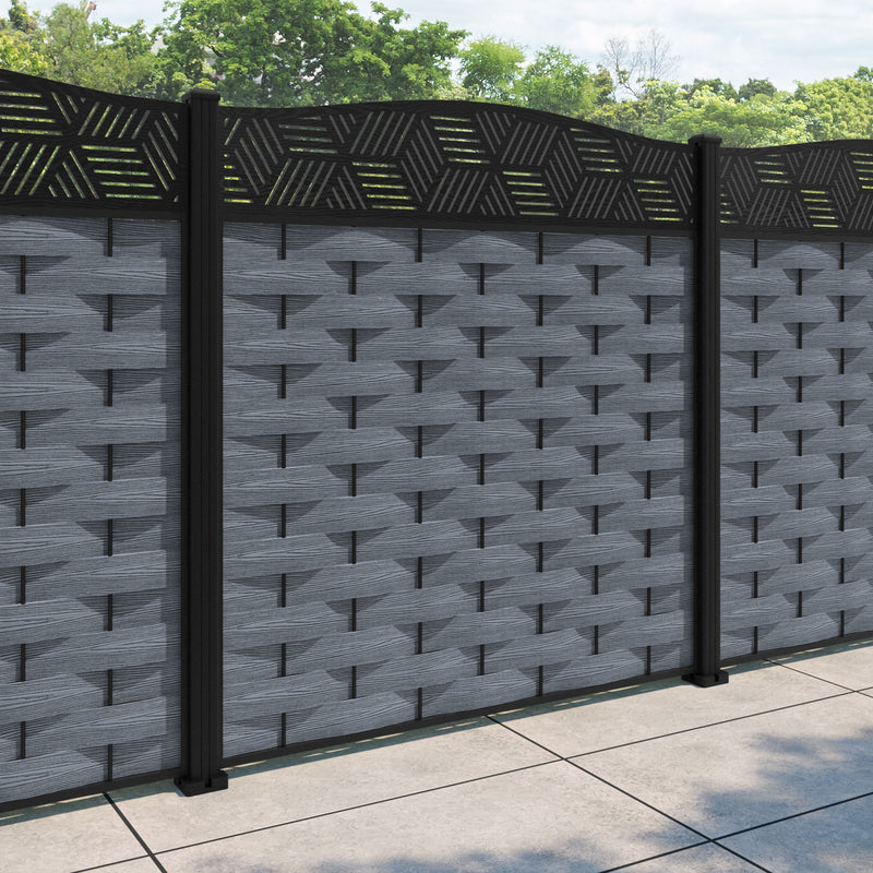 Ripple Cubed Curved Top Fence Panel - Anthracite - with our aluminium posts