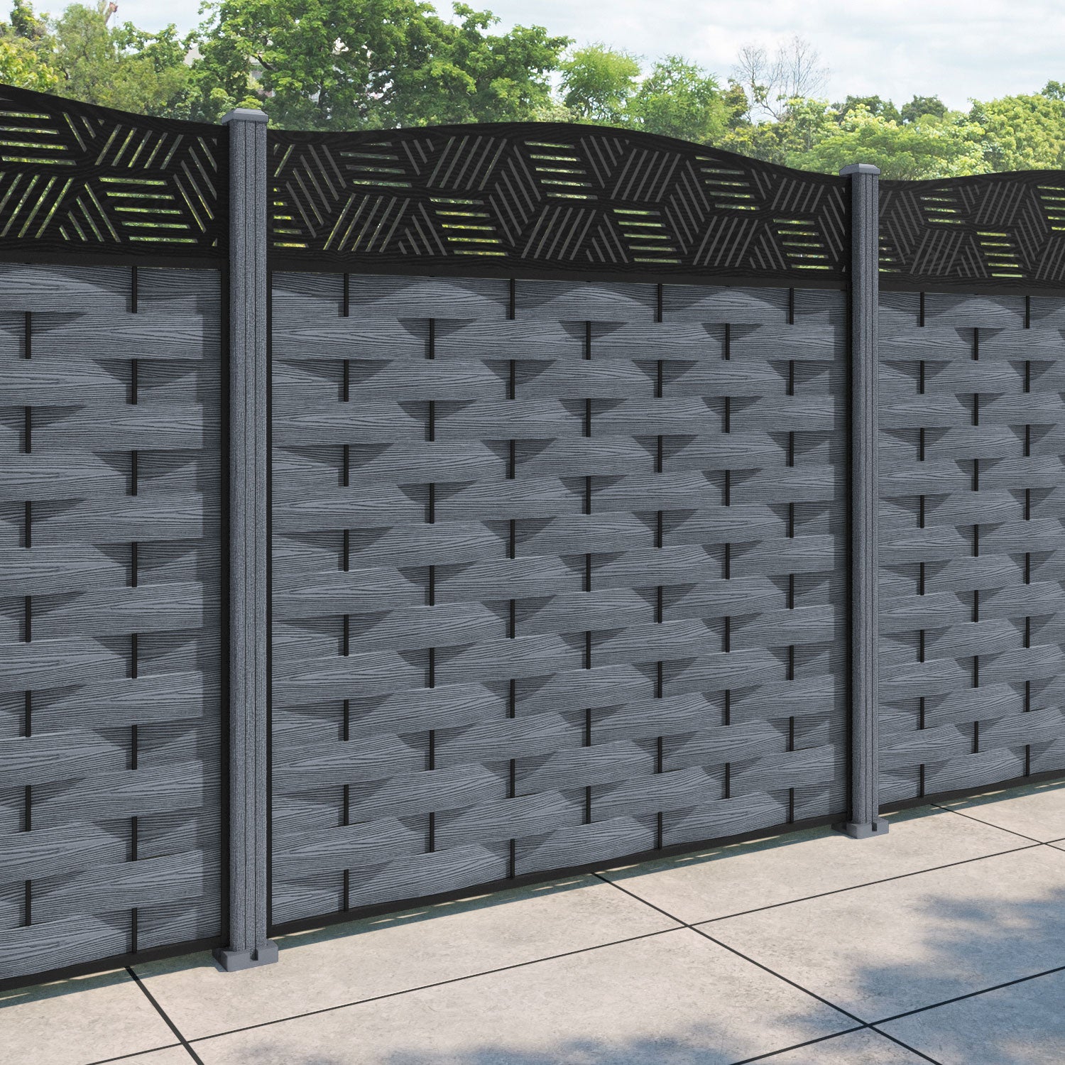 Ripple Cubed Curved Top Fence Panel - Anthracite - with our composite posts