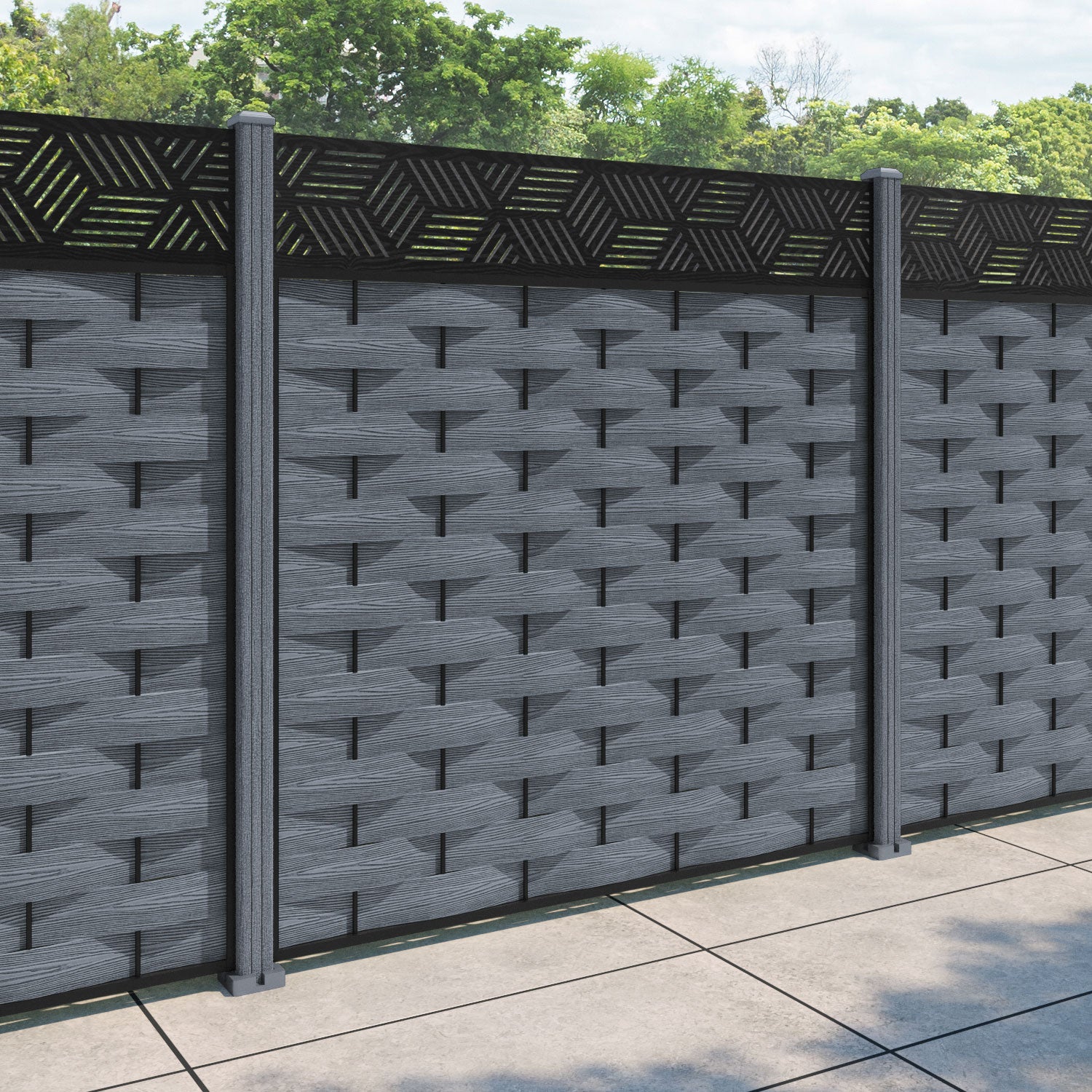 Ripple Cubed Fence Panel - Anthracite - with our composite posts
