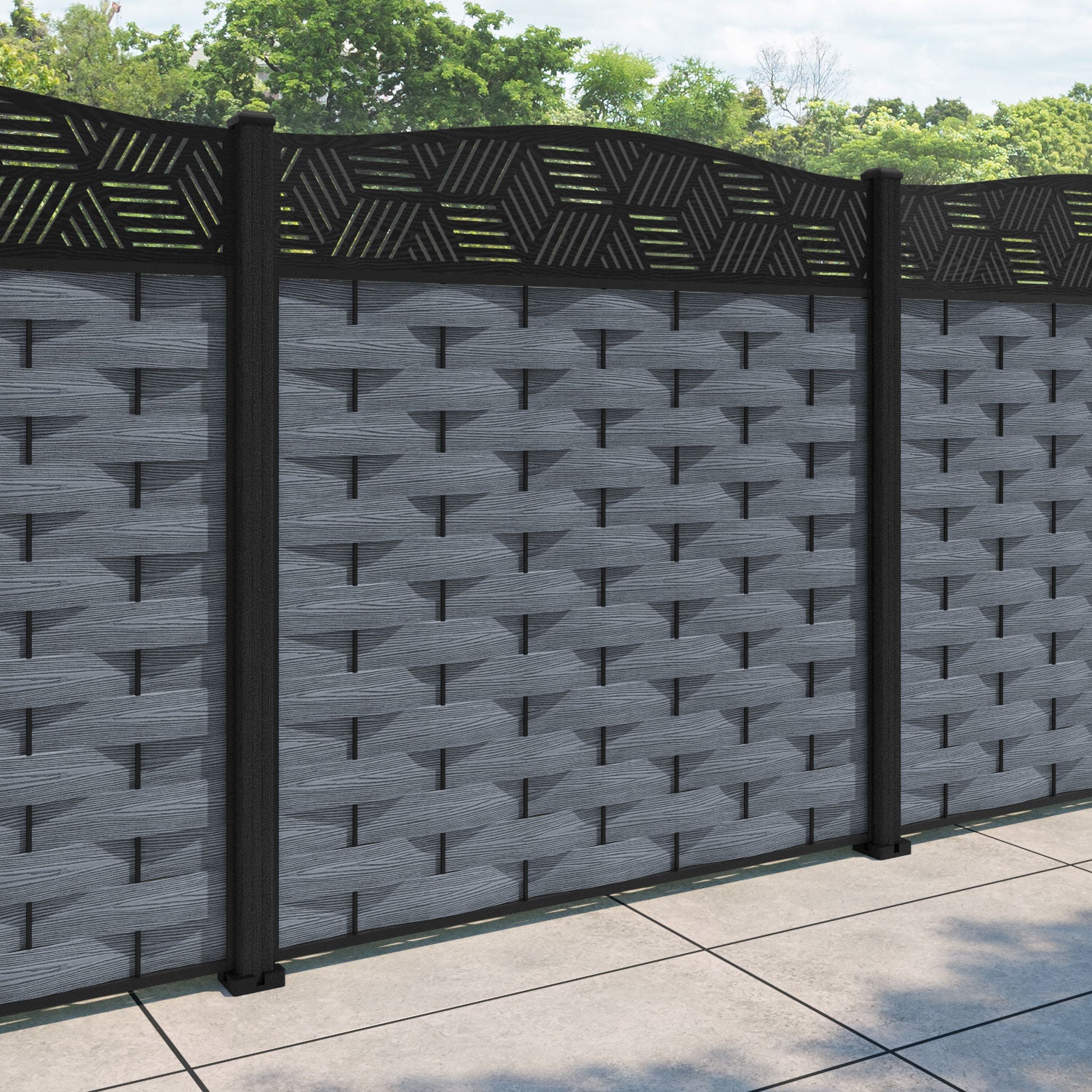 Ripple Cubed Curved Top Fence Panel - Anthracite - with our composite posts