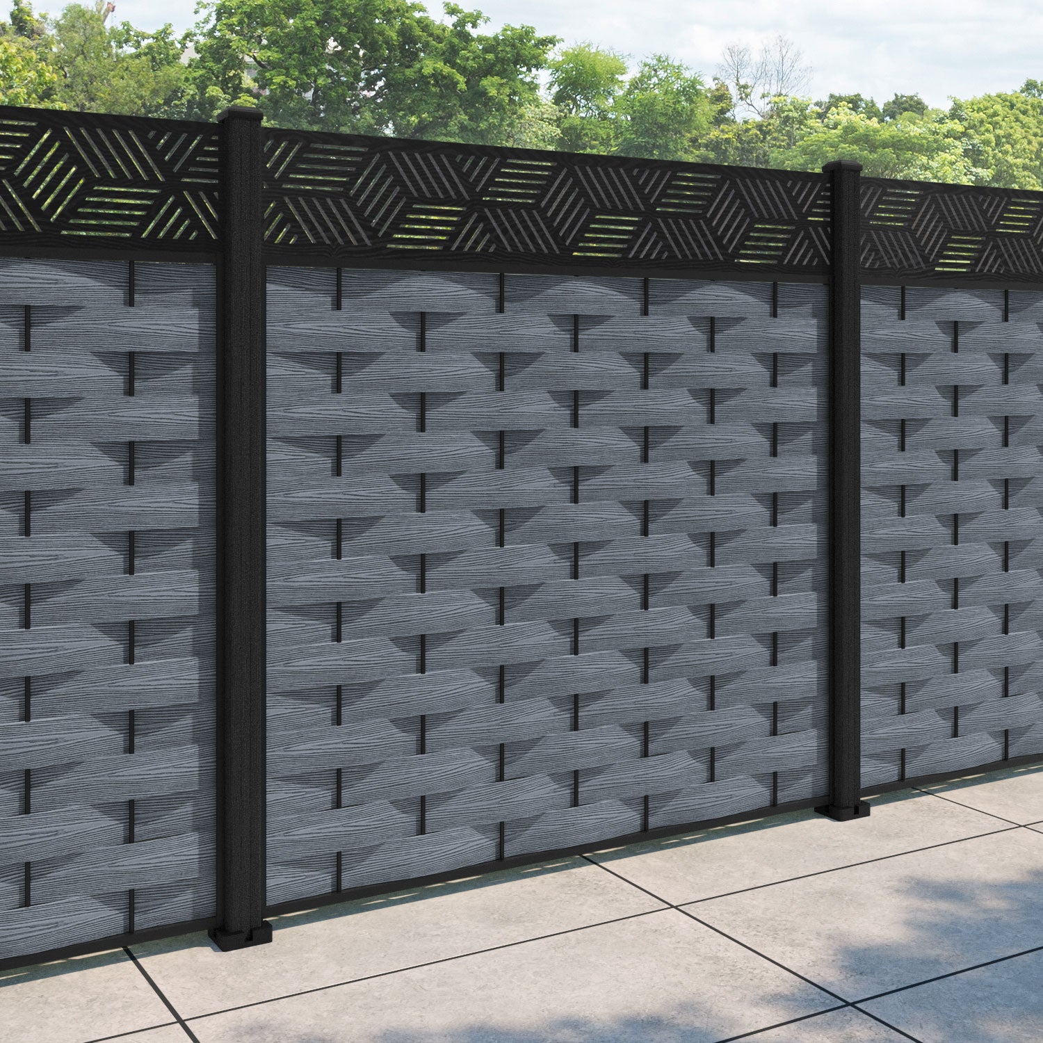 Ripple Cubed Fence Panel - Anthracite - with our composite posts