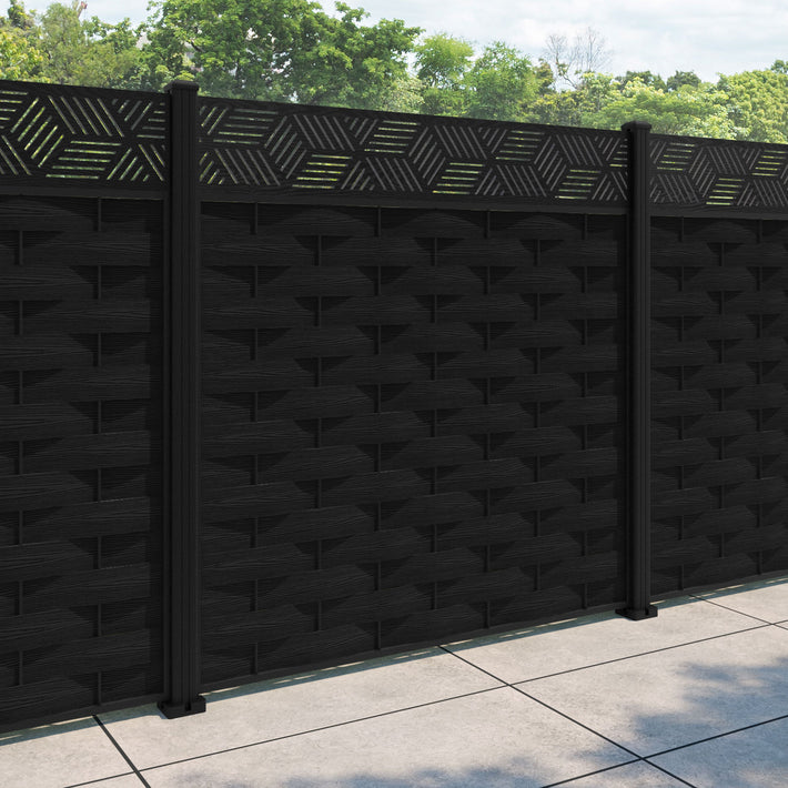 Ripple Cubed Fence Panel - Black - with our aluminium posts