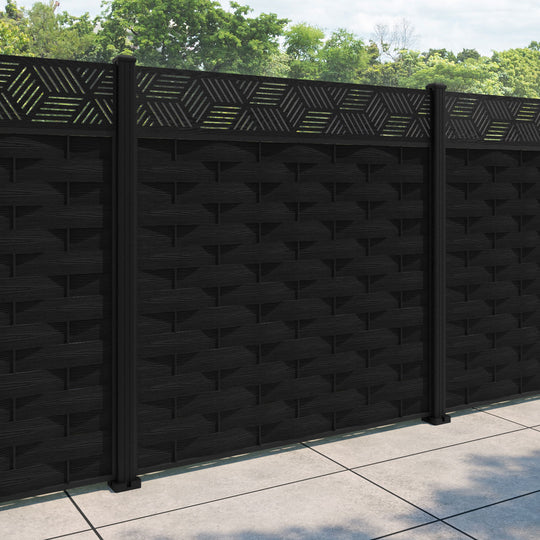 Ripple Cubed Fence Panel - Black - with our aluminium posts