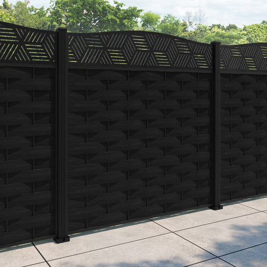 Ripple Cubed Curved Top Fence Panel - Black - with our aluminium posts