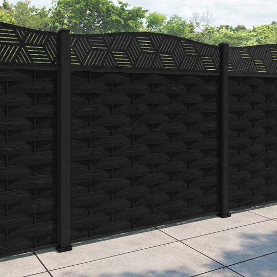 Ripple Cubed Curved Top Fence Panel - Black - with our composite posts