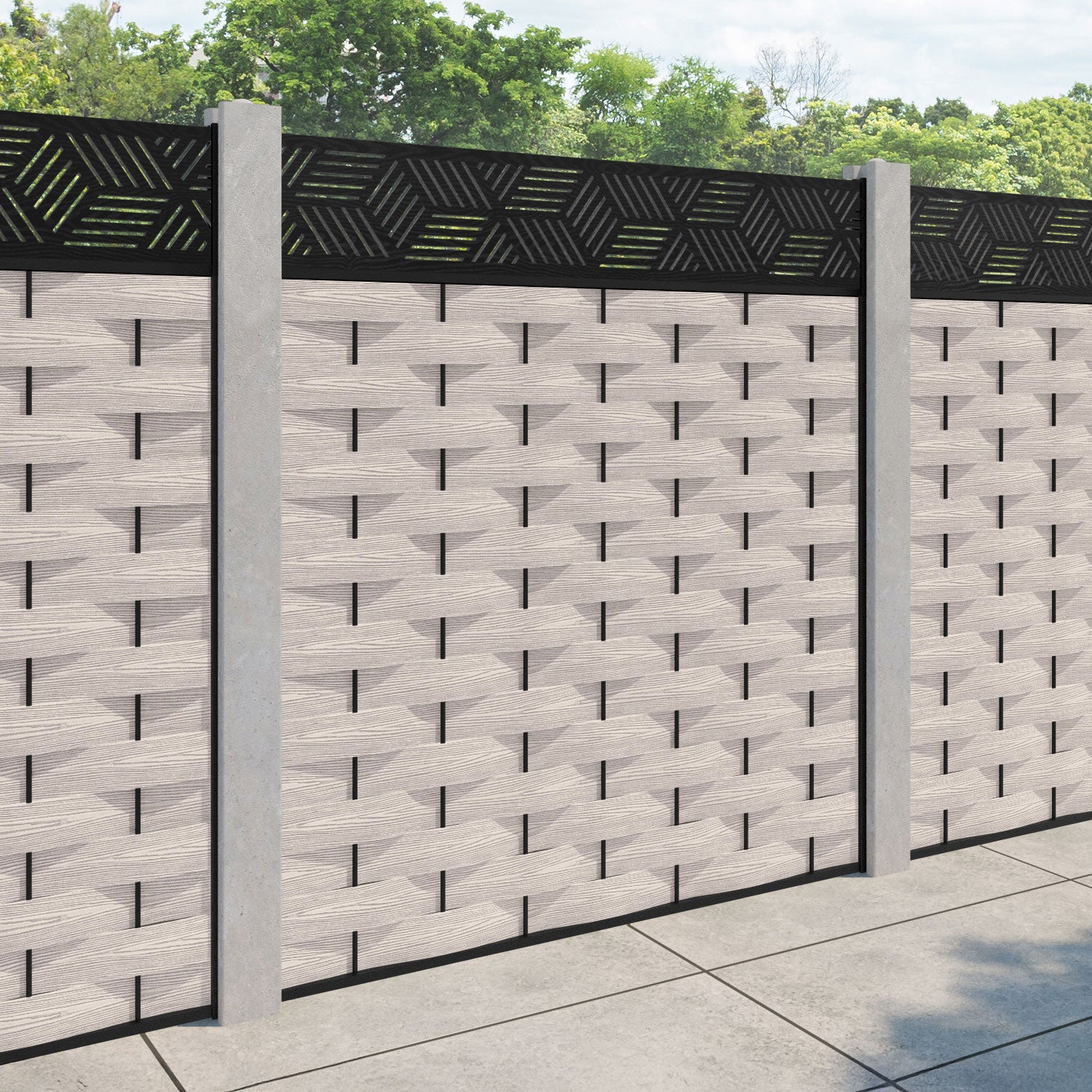 Ripple Cubed Fence Panel - Mid Stone - for existing concrete posts