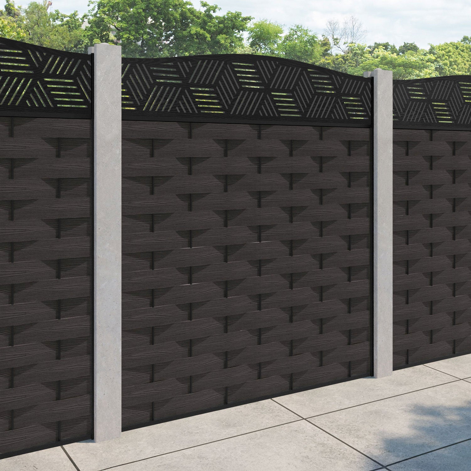 Ripple Cubed Curved Top Fence Panel - Dark Oak - for existing concrete posts