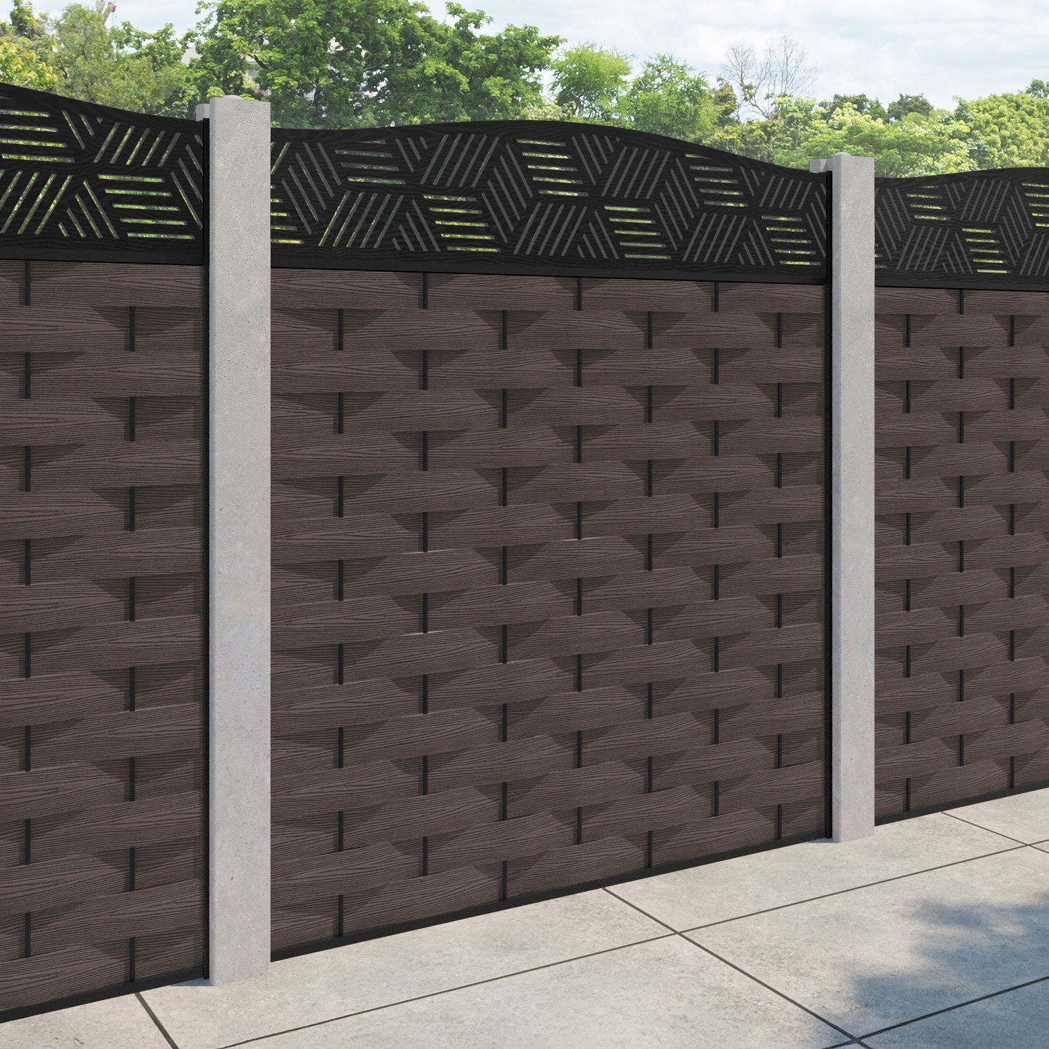 Ripple Cubed Curved Top Fence Panel - Mid Brown - for existing concrete posts