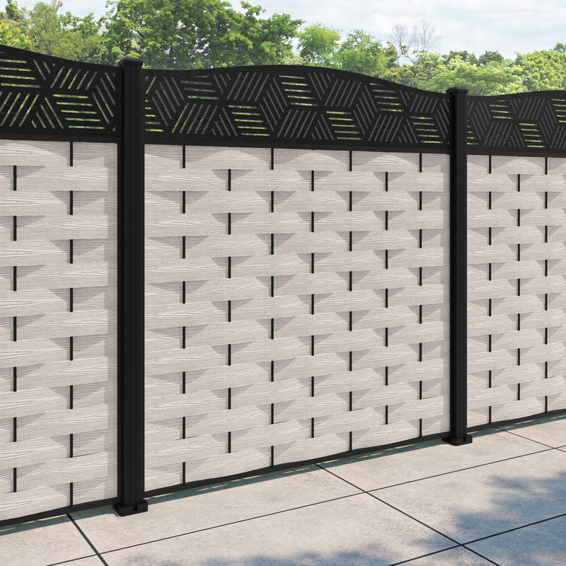 Ripple Cubed Curved Top Fence Panel - Mid Stone - with our aluminium posts