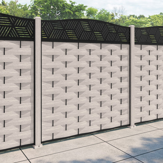 Ripple Cubed Curved Top Fence Panel - Mid Stone - with our composite posts