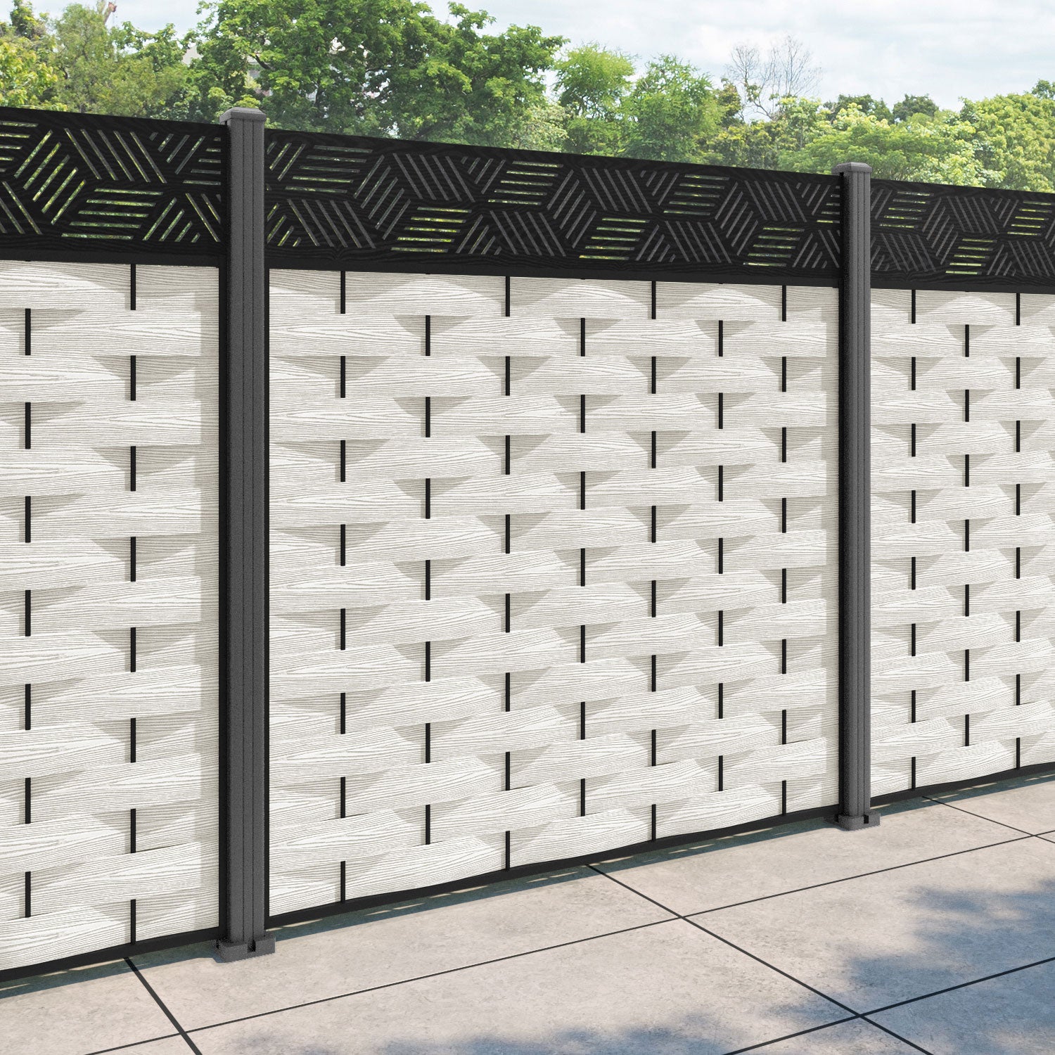 Ripple Cubed Fence Panel - Light Stone - with our aluminium posts