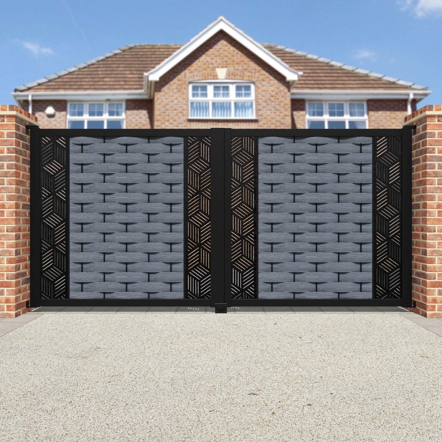 Ripple Cubed Straight Top Driveway Gate - Anthracite - Middle & End Screen