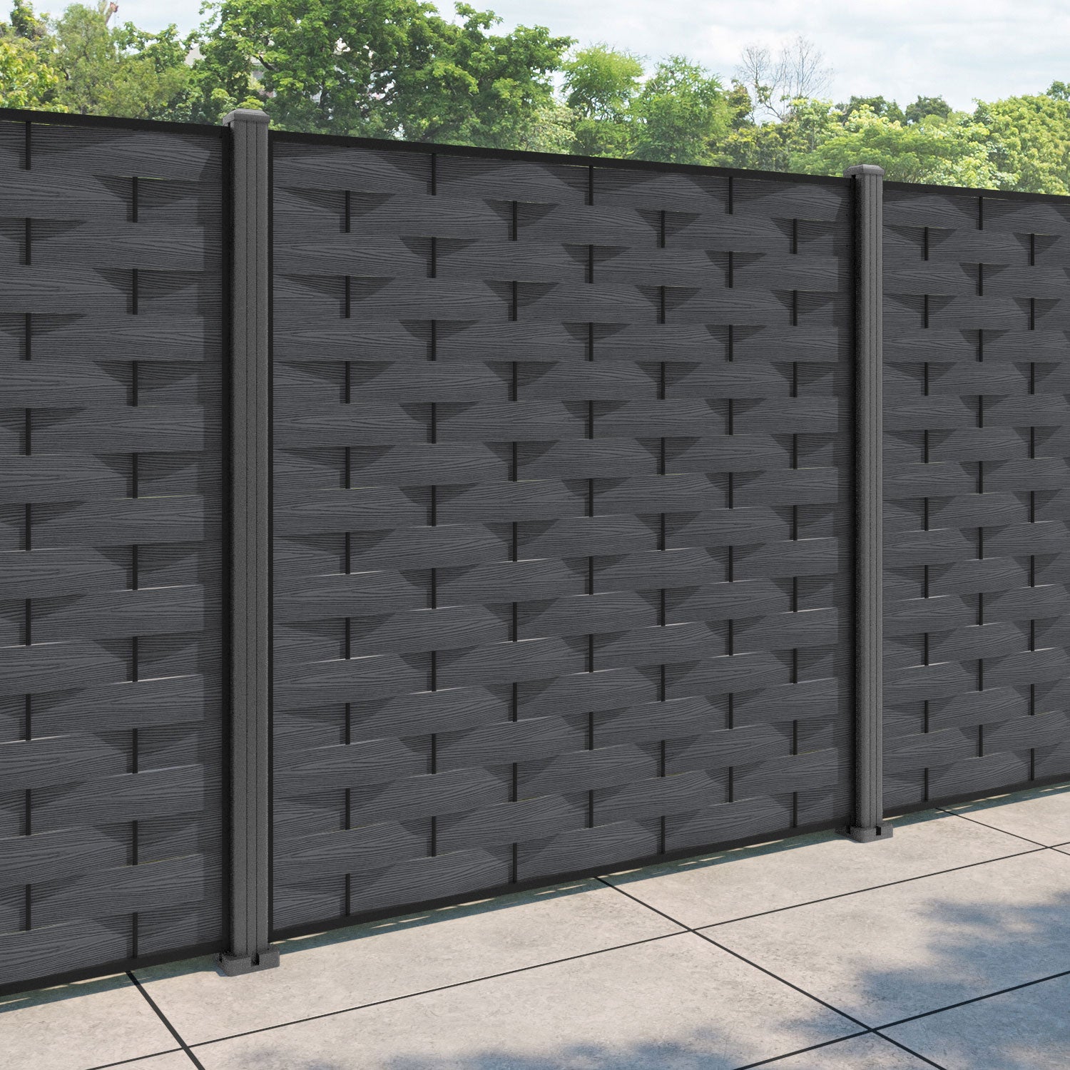 Ripple Fence Panel - Dark grey - with our aluminium posts
