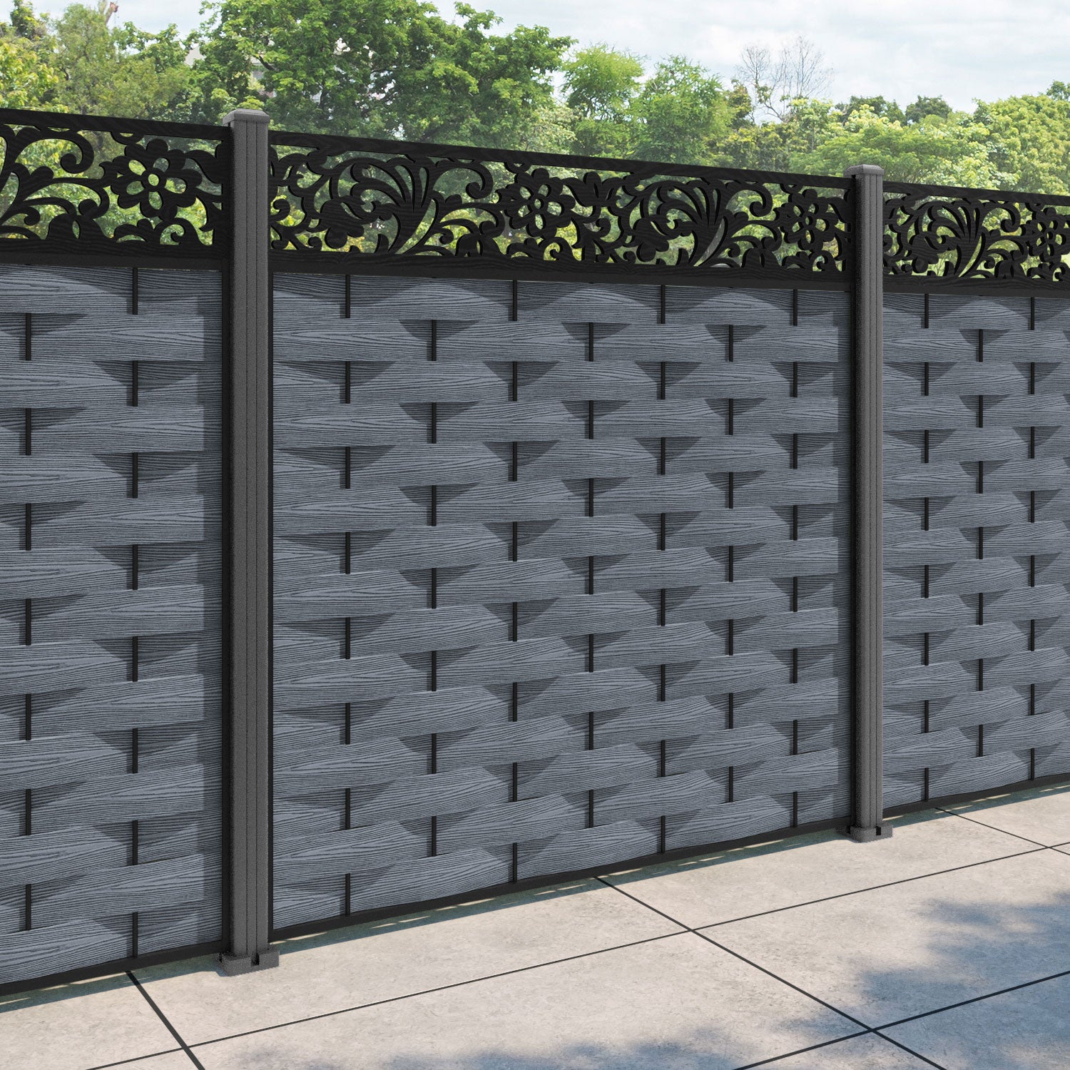 Ripple Eden Fence Panel - Anthracite - with our aluminium posts