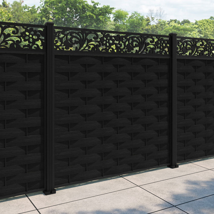 Ripple Eden Fence Panel - Black - with our aluminium posts