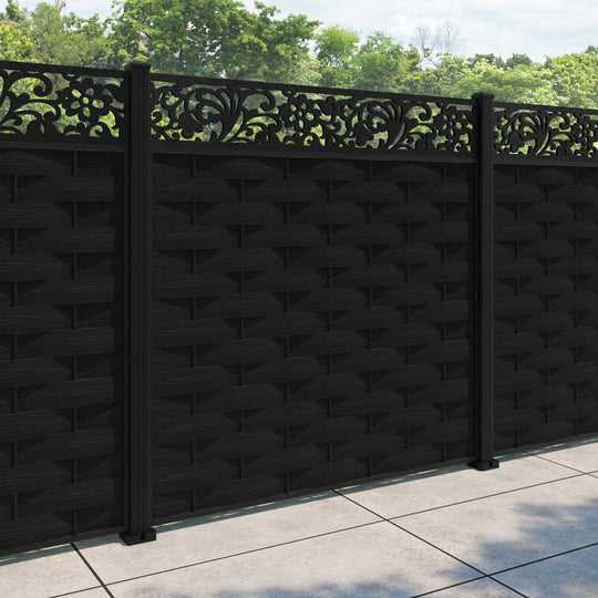 Ripple Eden Fence Panel - Black - with our aluminium posts