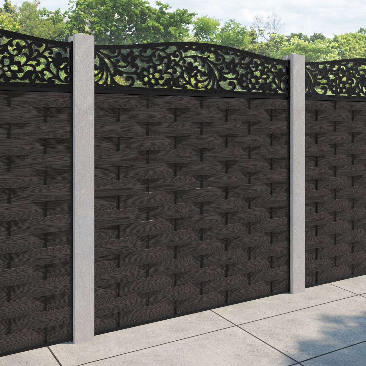 Ripple Eden Curved Top Fence Panel - Dark Oak - for existing concrete posts