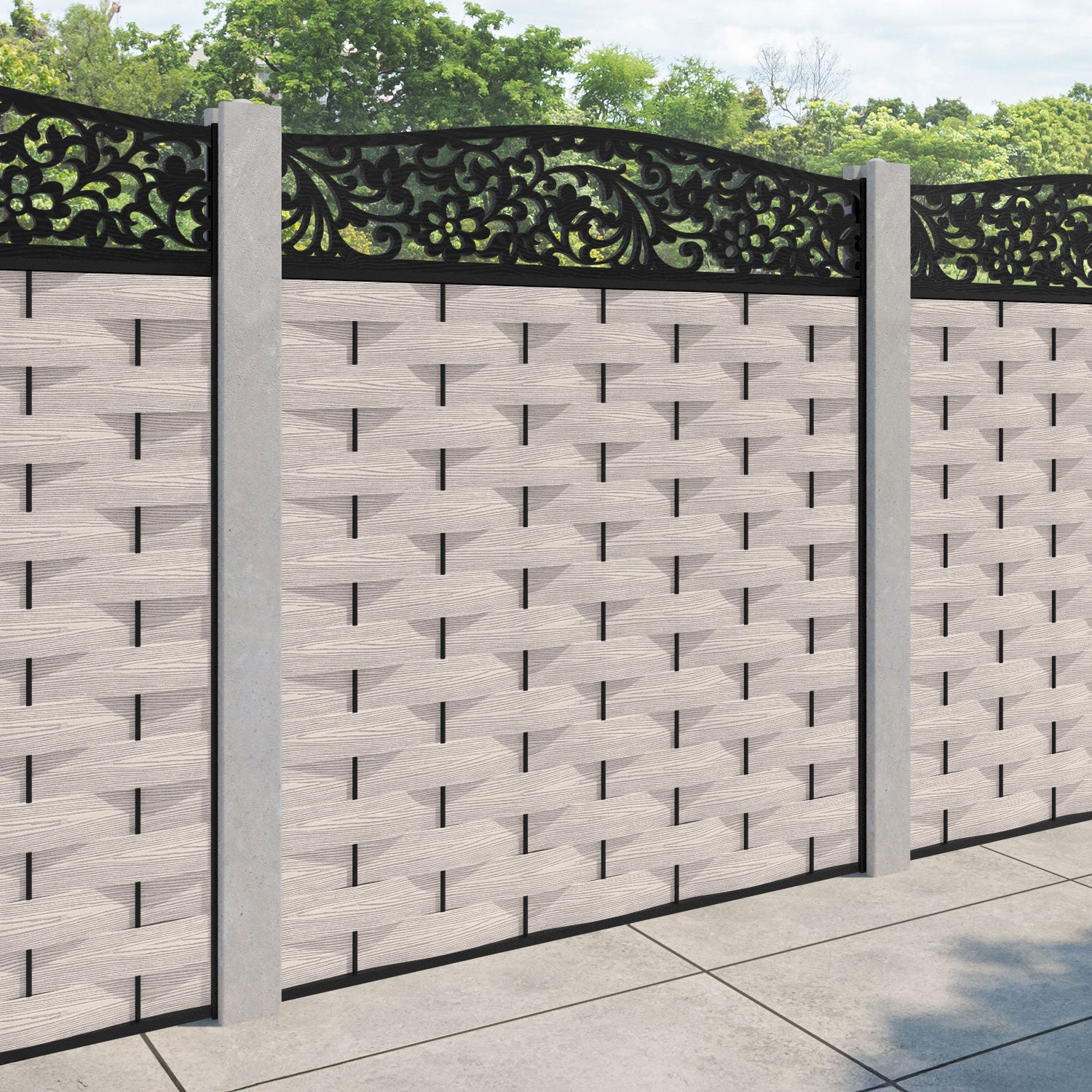 Ripple Eden Curved Top Fence Panel - Mid Stone - for existing concrete posts
