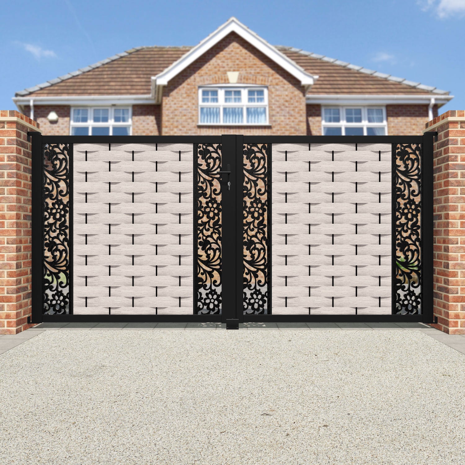 Ripple Eden Straight Top Driveway Gate - Mid Stone - Middle & End Screen