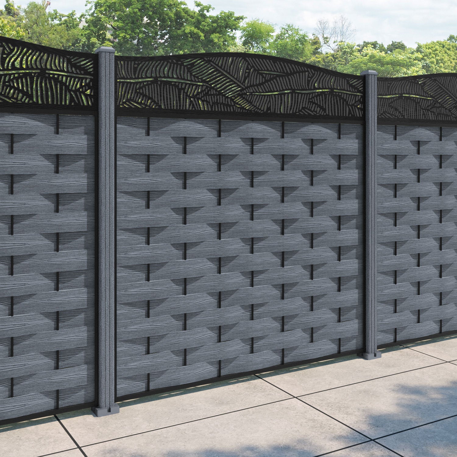 Ripple Feather Curved Top Fence Panel - Anthracite - with our composite posts