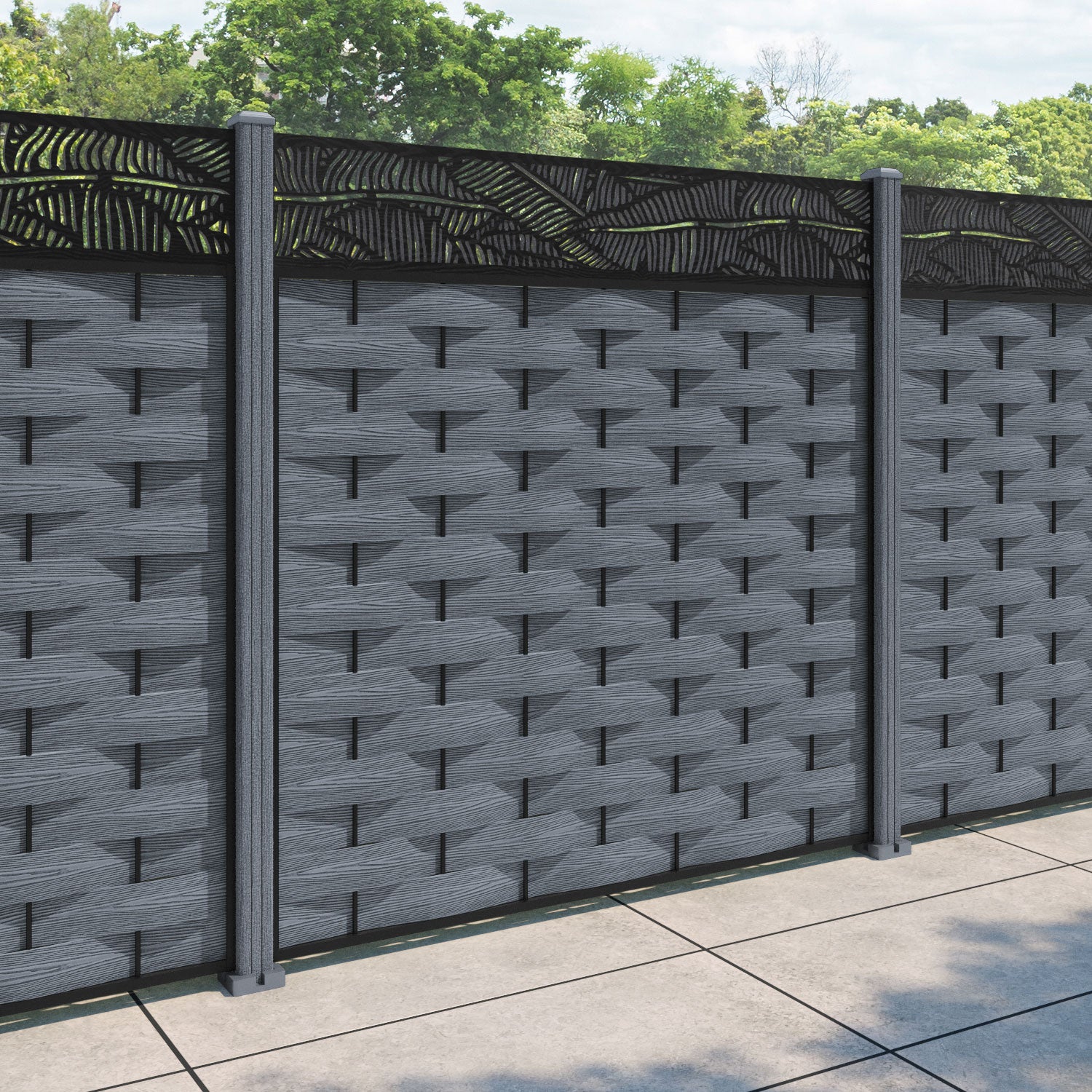 Ripple Feather Fence Panel - Anthracite - with our composite posts