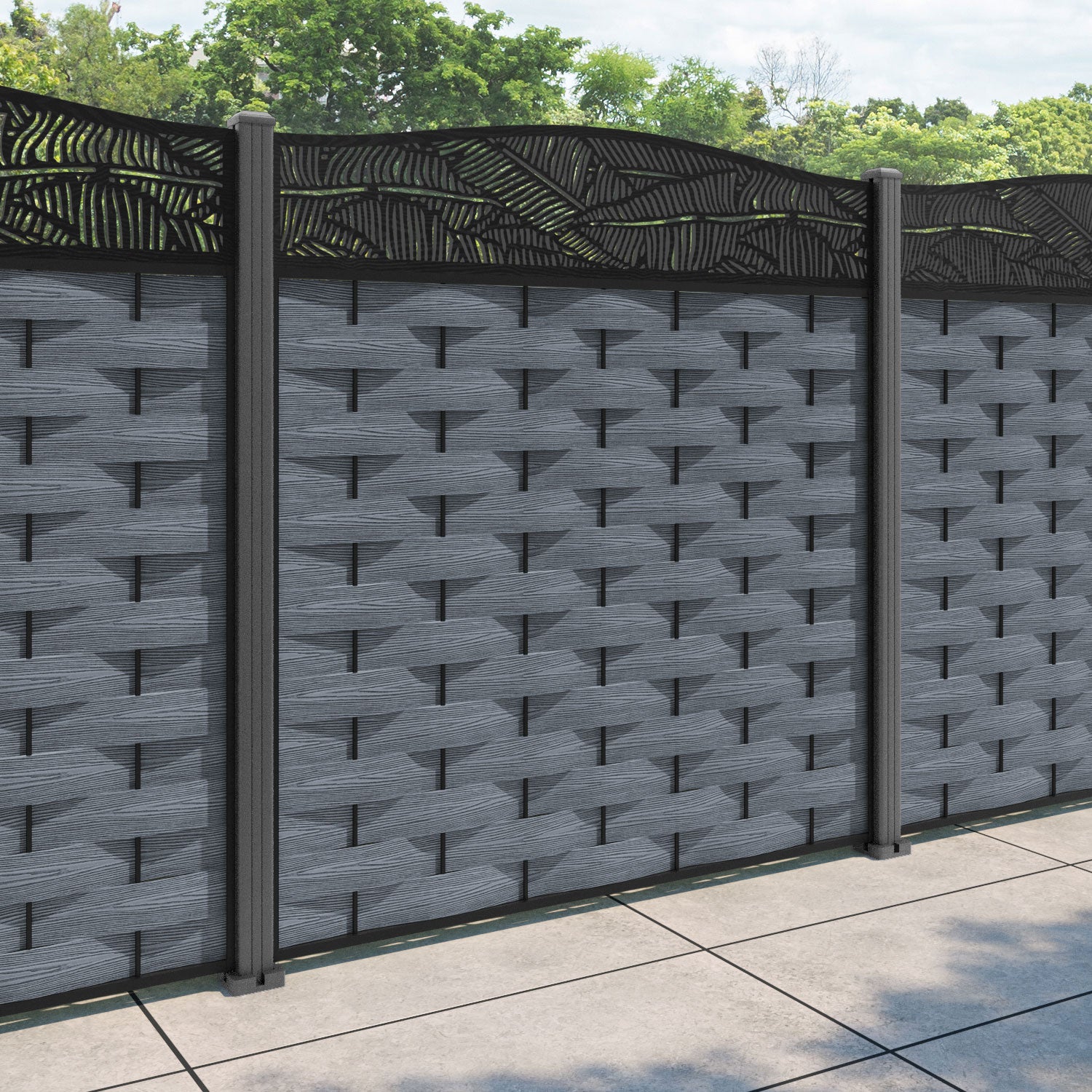 Ripple Feather Curved Top Fence Panel - Anthracite - with our aluminium posts