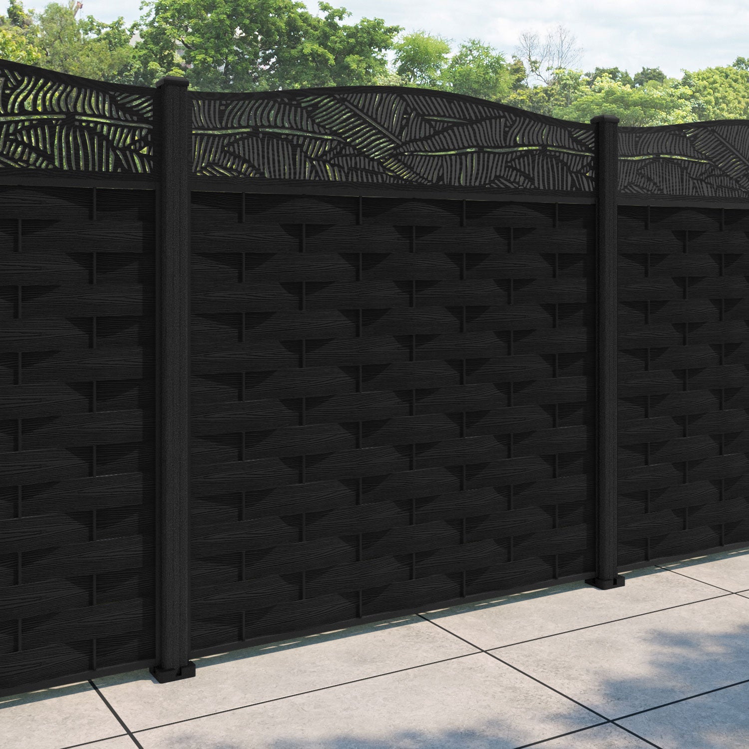 Ripple Feather Curved Top Fence Panel - Black - with our composite posts