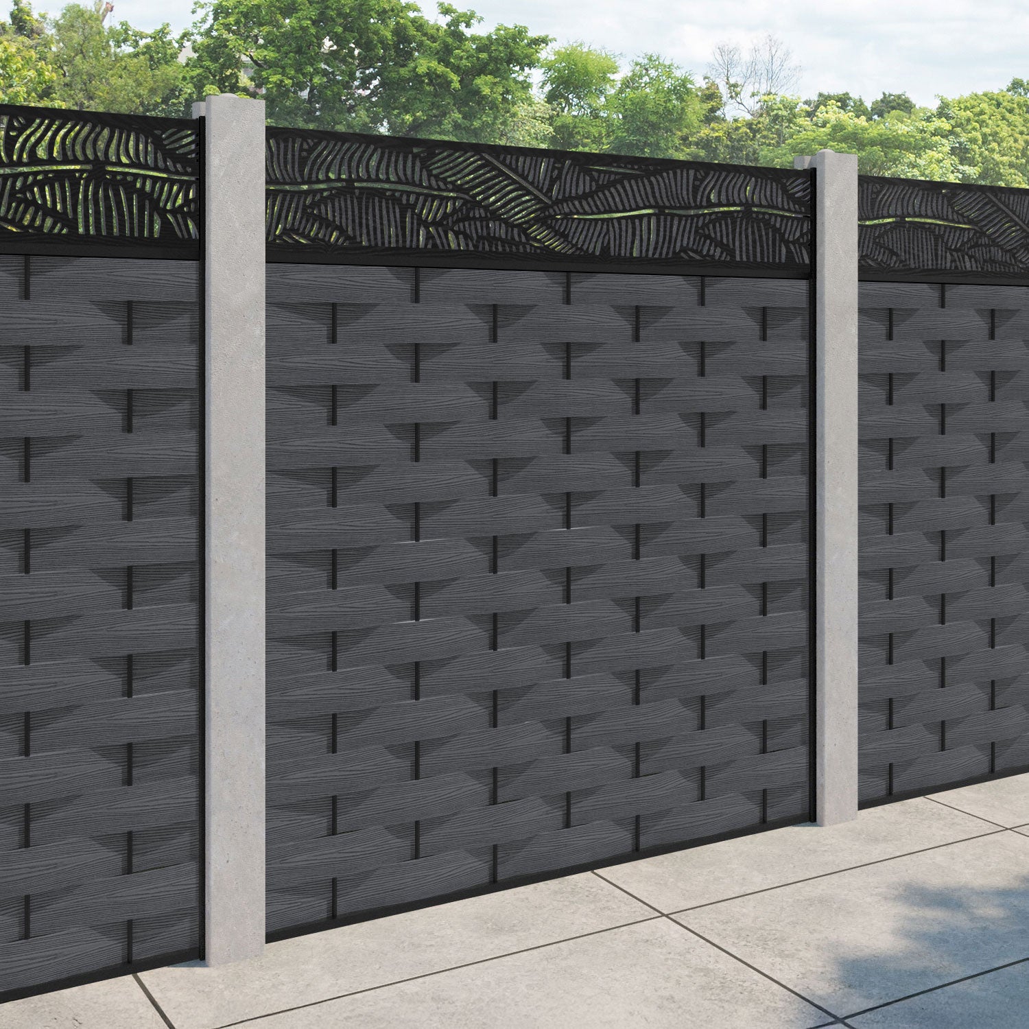 Ripple Feather Fence Panel - Dark Grey - for existing concrete posts