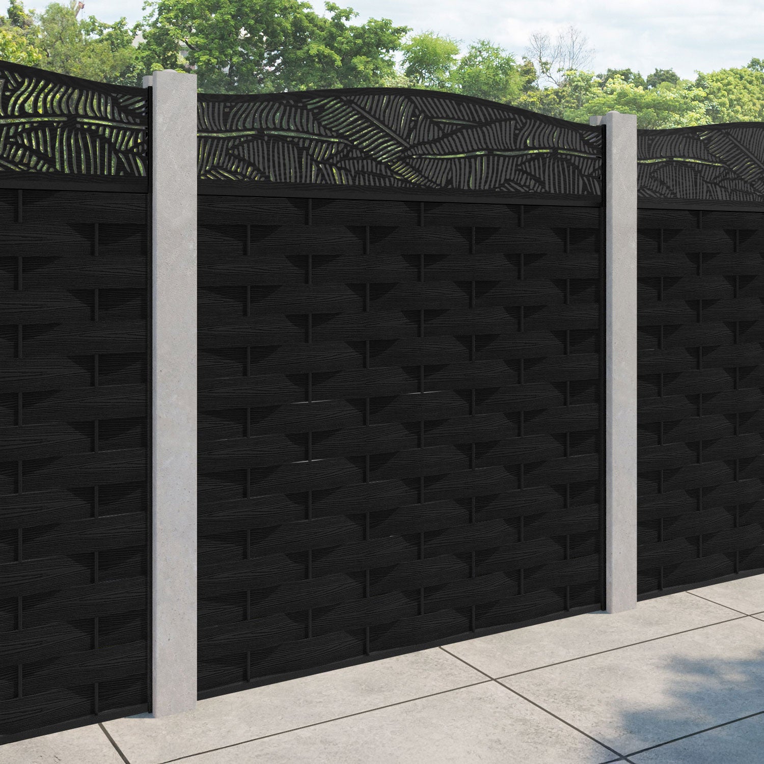 Ripple Feather Curved Top Fence Panel - Black - for existing concrete posts
