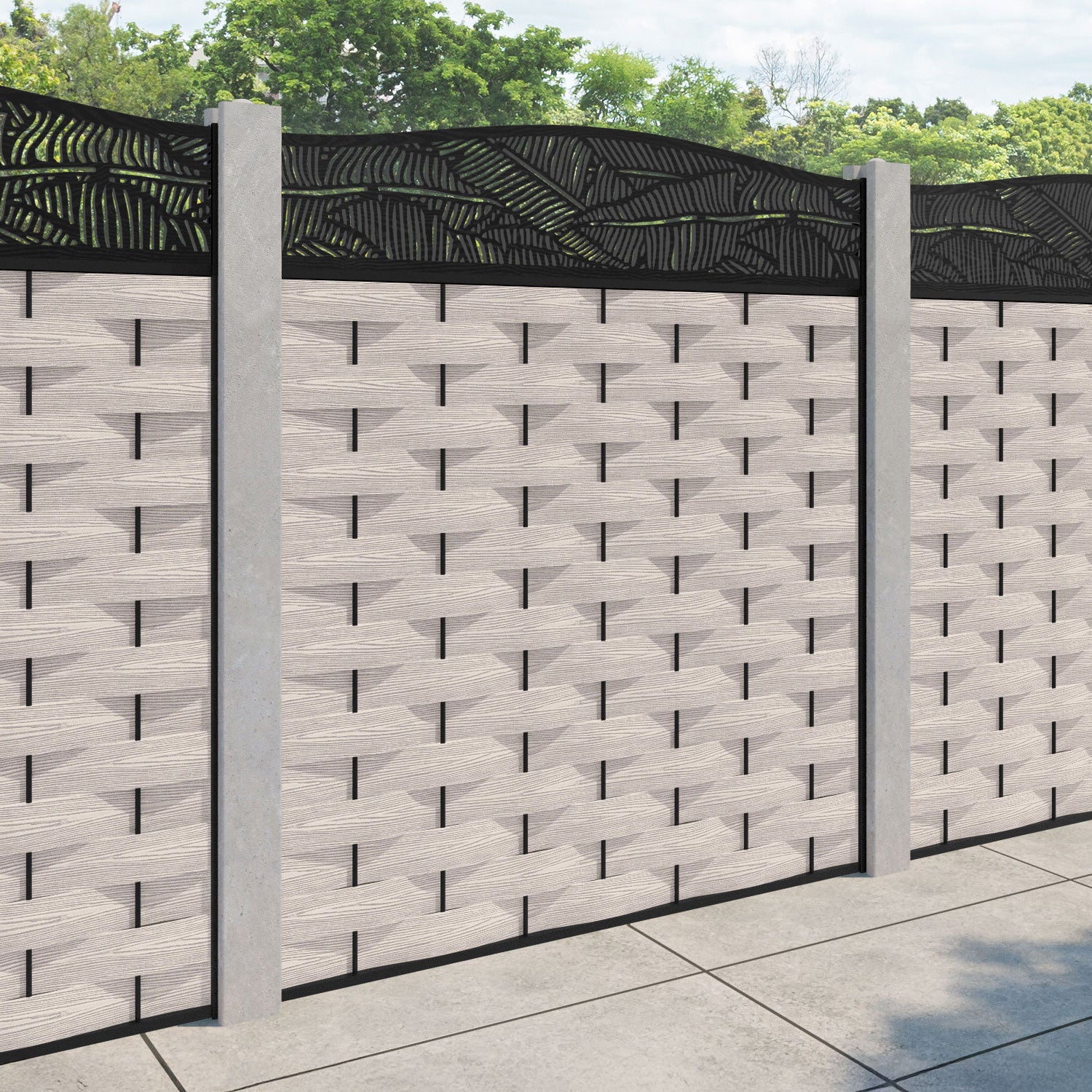 Ripple Feather Curved Top Fence Panel - Mid Stone - for existing concrete posts