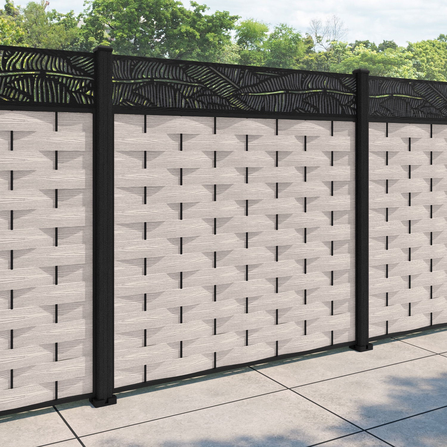 Ripple Feather Fence Panel - Mid Stone - with our composite posts