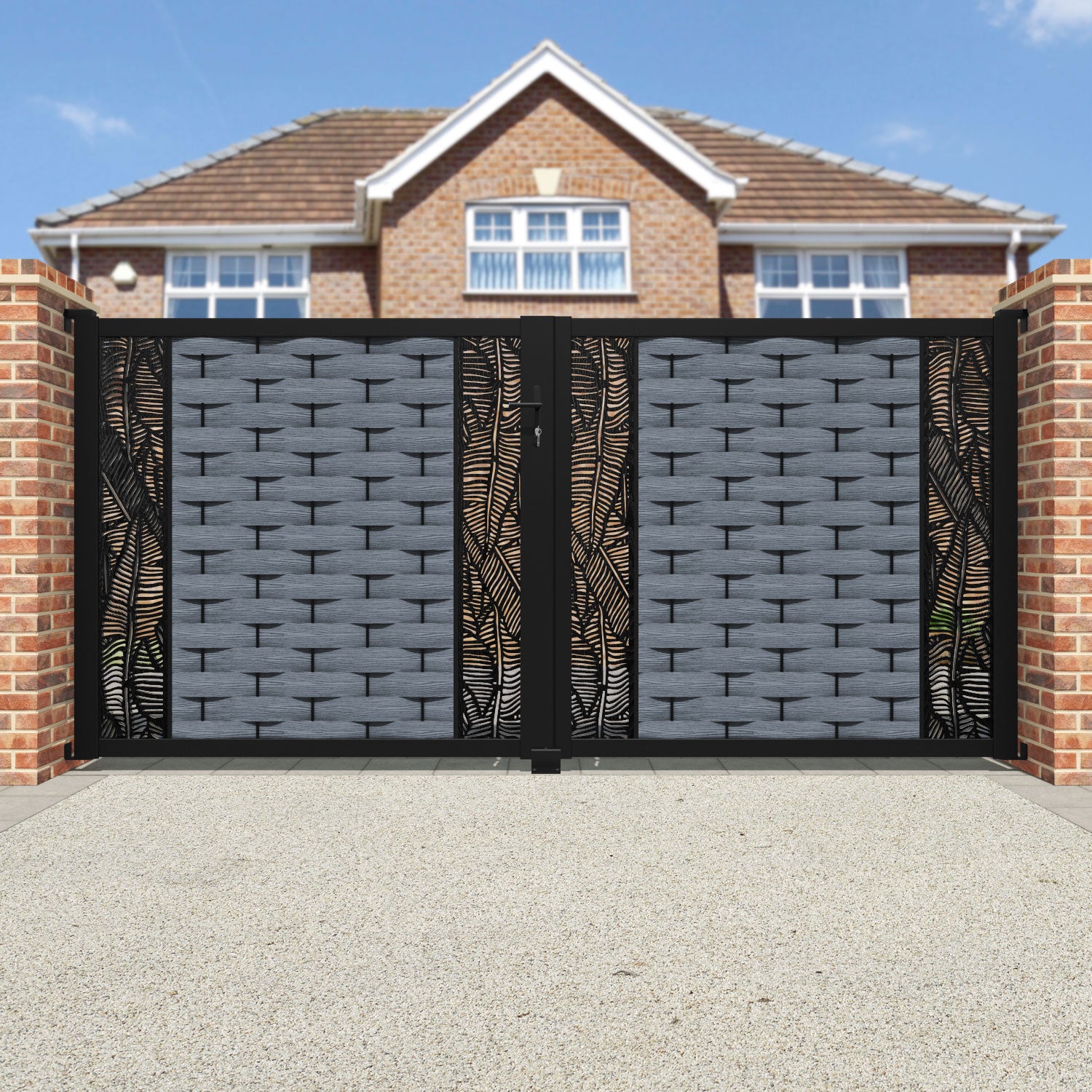 Ripple Feather Straight Top Driveway Gate - Anthracite - Middle & End Screen