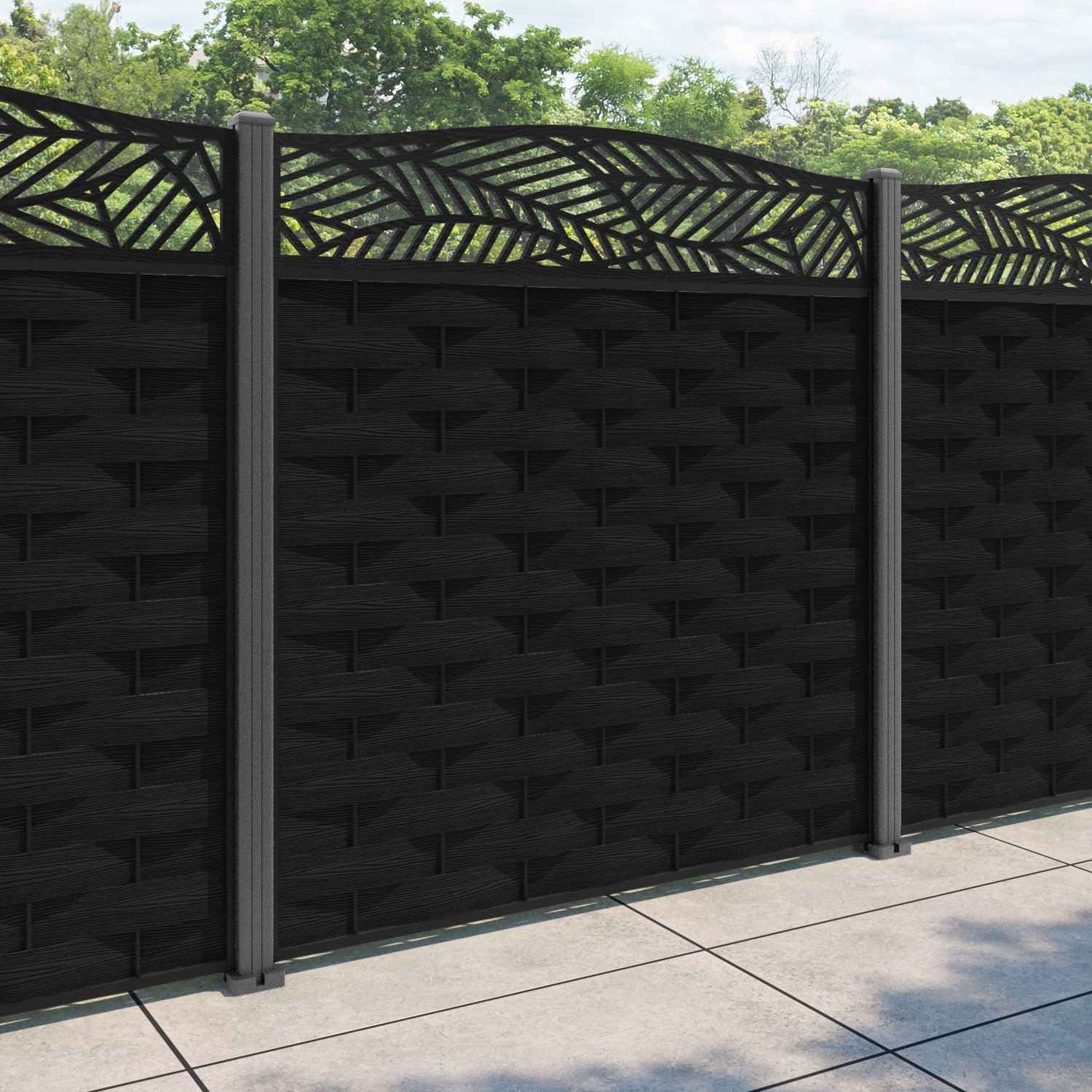Ripple Habitat Curved Top Fence Panel - Black - with our aluminium posts