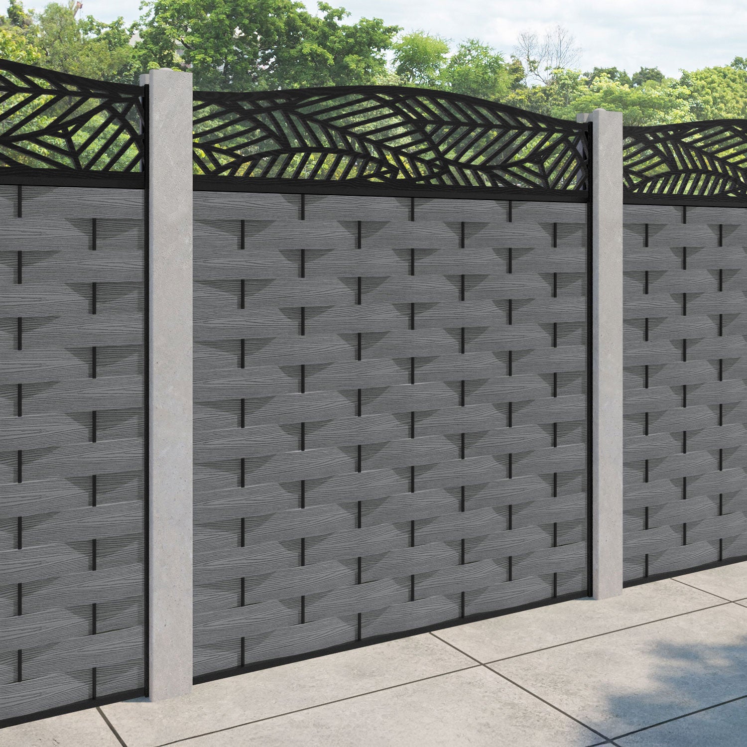 Ripple Habitat Curved Top Fence Panel - Mid Grey - for existing concrete posts