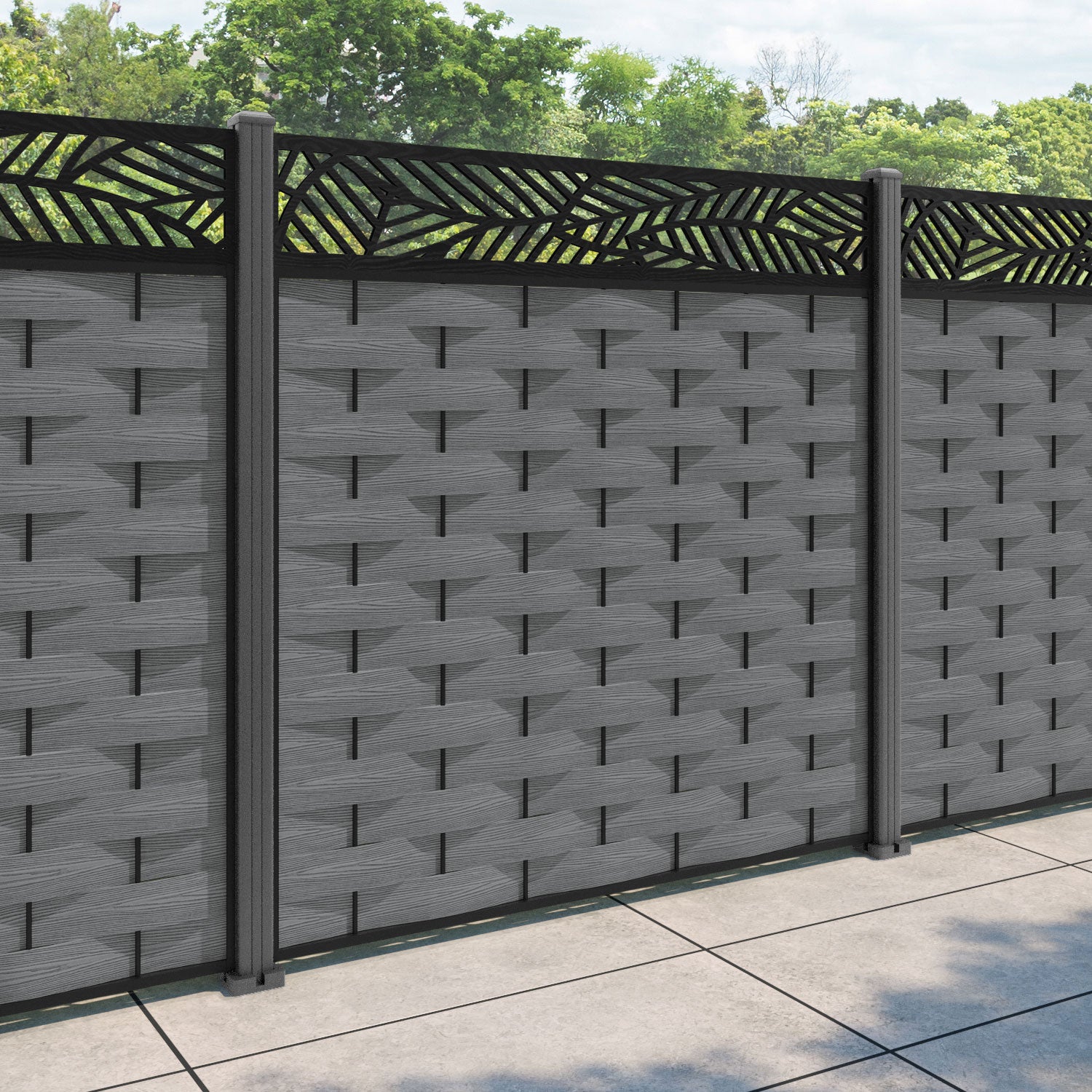 Ripple Habitat Fence Panel - Mid Grey - with our aluminium posts