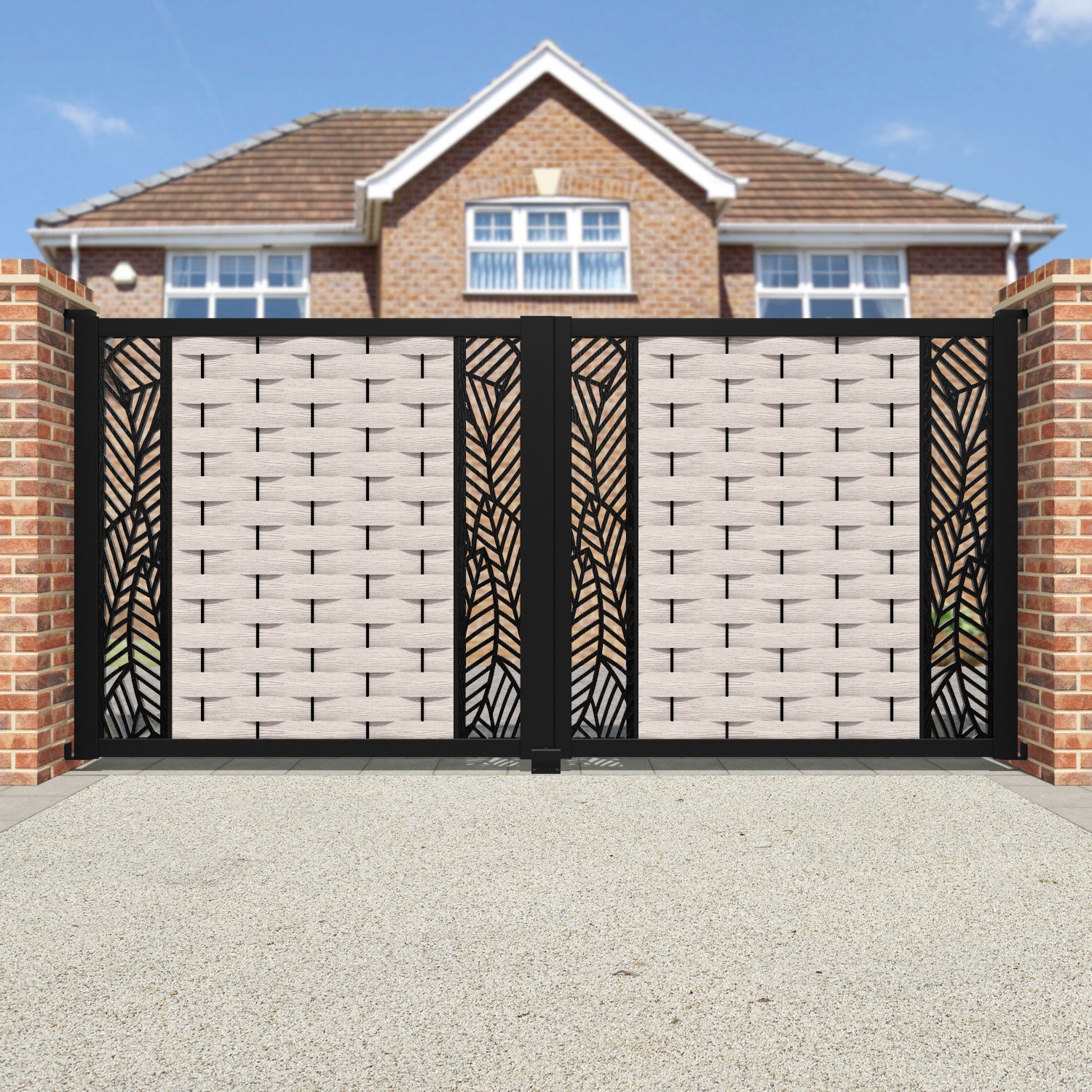Ripple Habitat Straight Top Driveway Gate - Mid Stone - Middle & End Screen