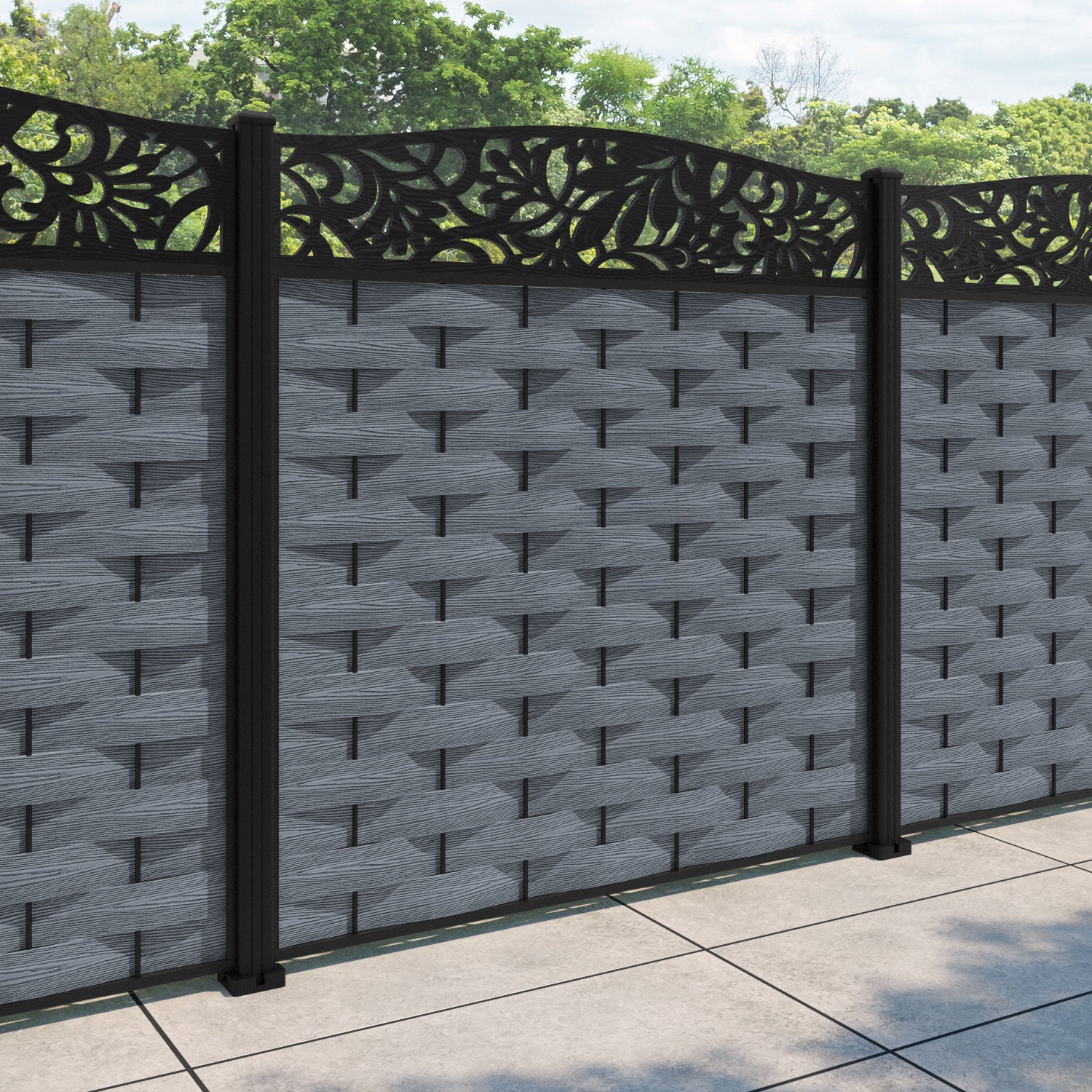Ripple Heritage Curved Top Fence Panel - Anthracite - with our aluminium posts