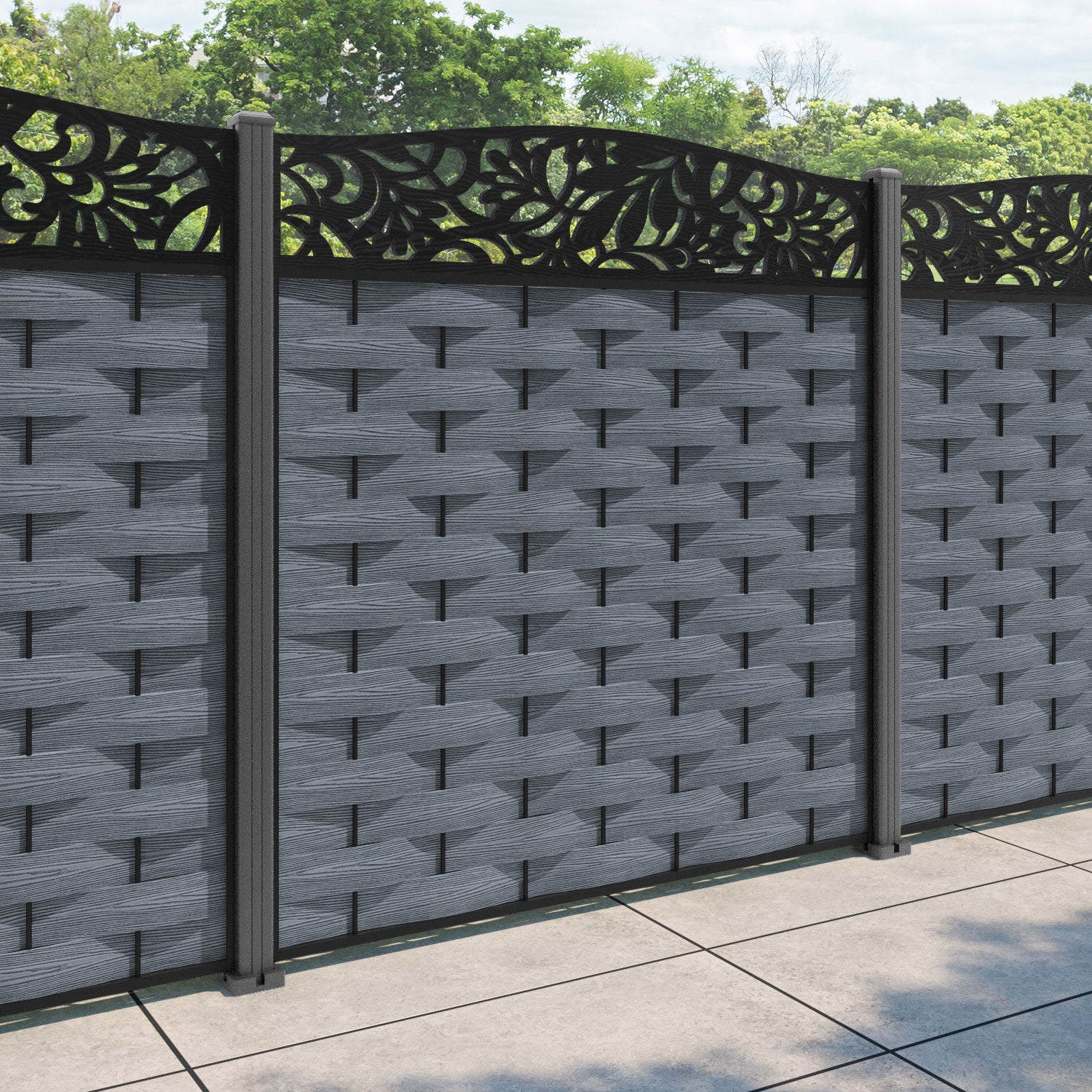 Ripple Heritage Curved Top Fence Panel - Anthracite - with our aluminium posts