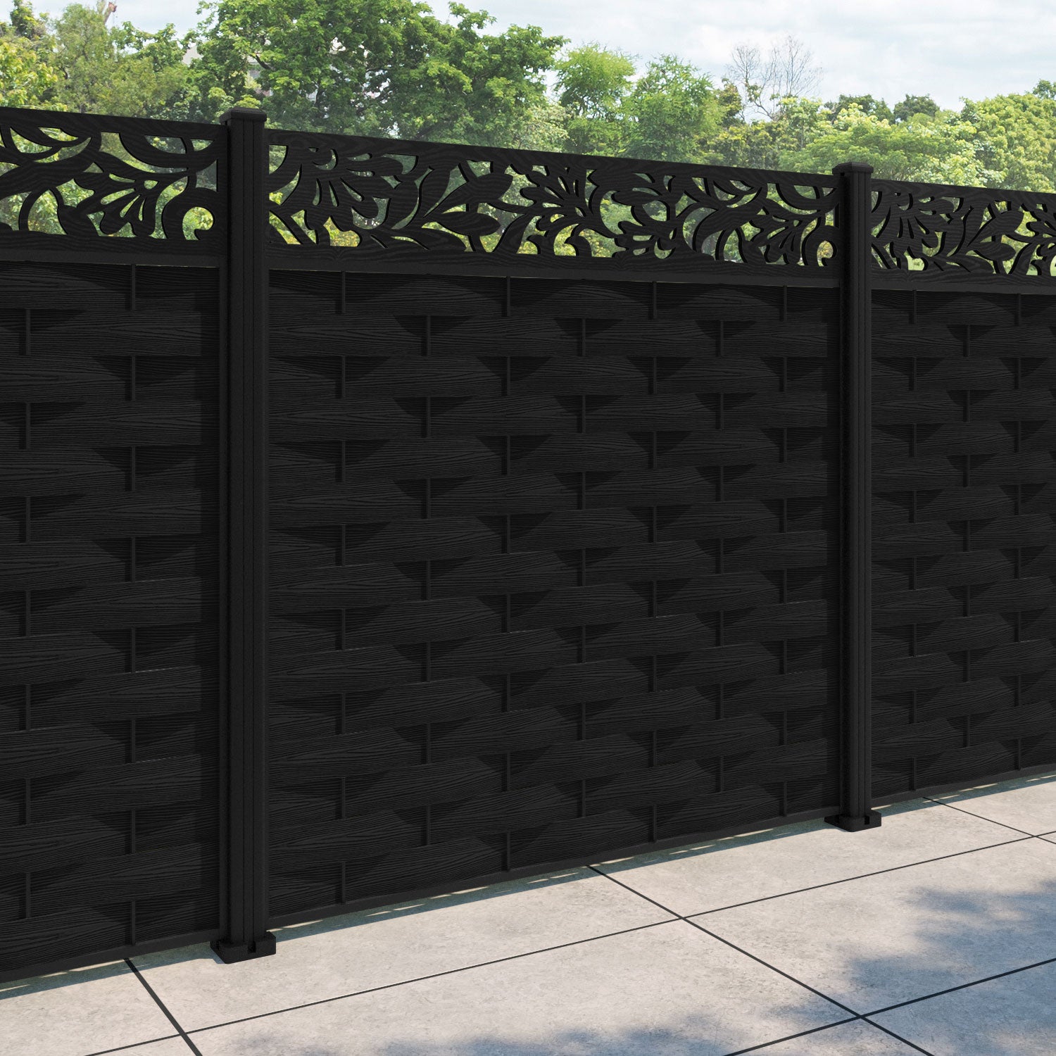 Ripple Heritage Fence Panel - Black - with our aluminium posts