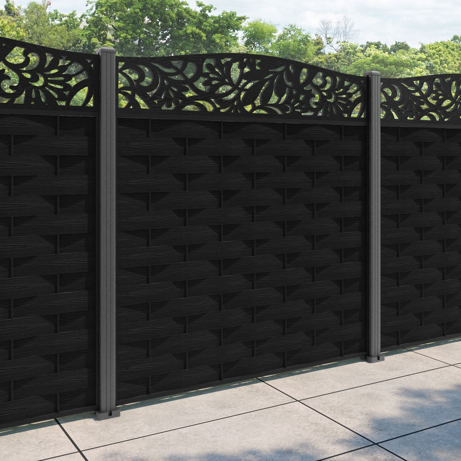 Ripple Heritage Curved Top Fence Panel - Black - with our aluminium posts