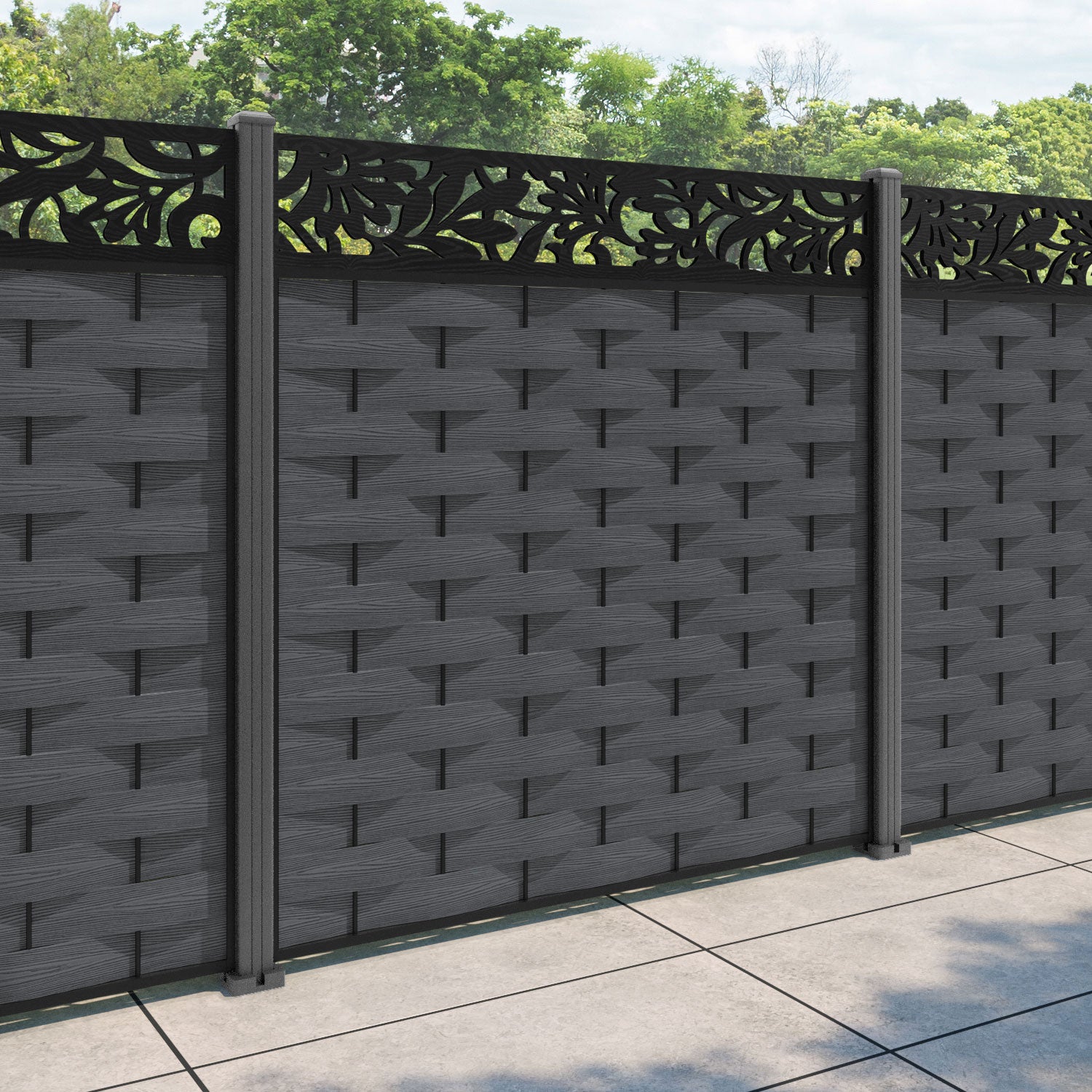 Ripple Heritage Fence Panel - Dark Grey - with our aluminium posts