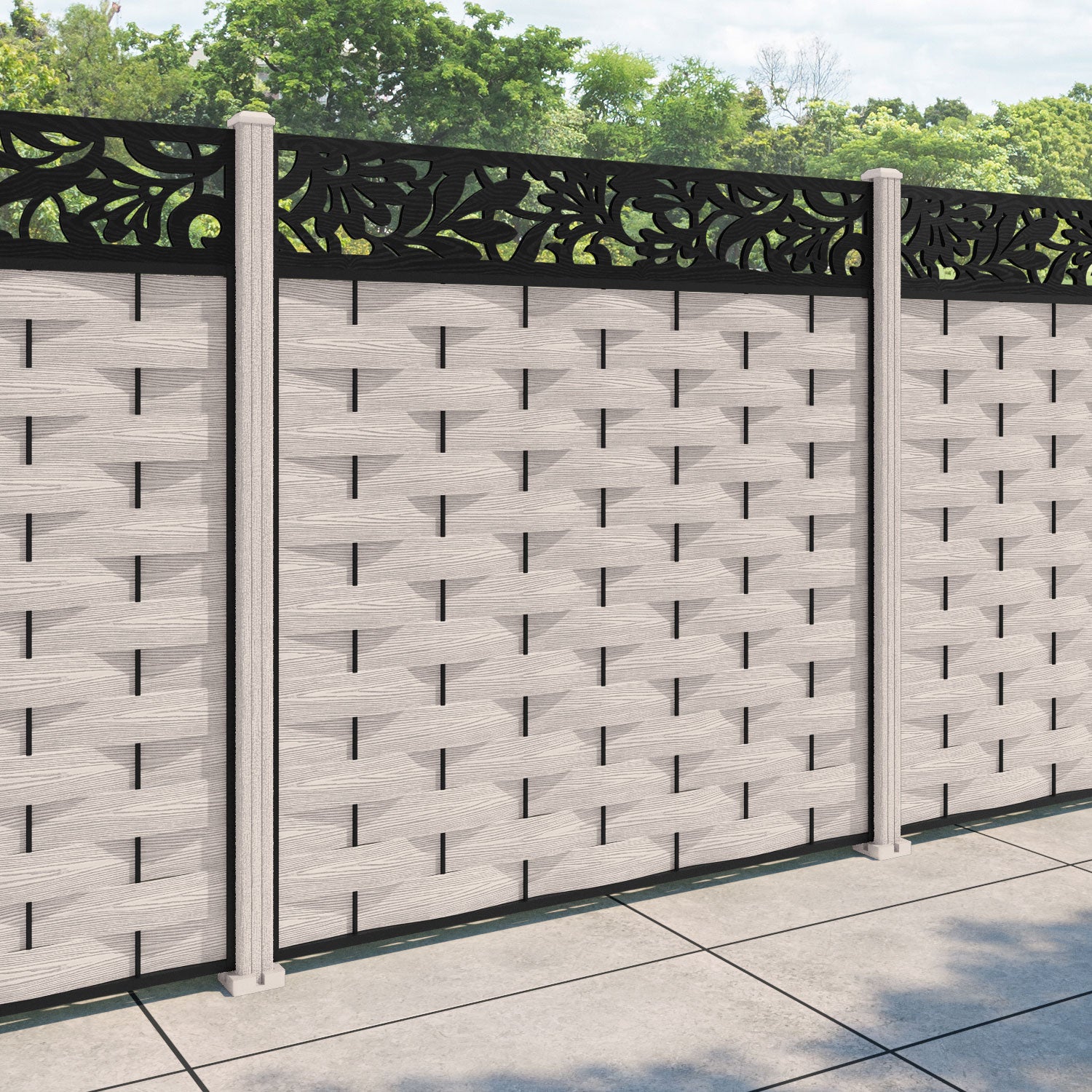 Ripple Heritage Fence Panel - Mid Stone - with our composite posts