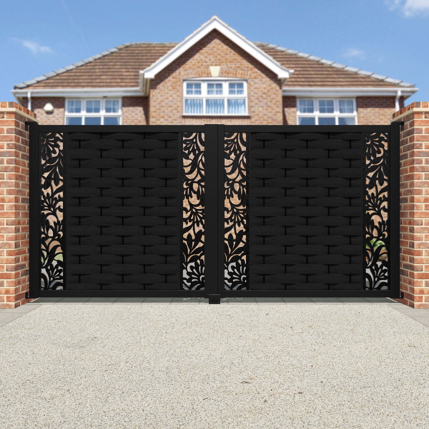 Ripple Heritage Straight Top Driveway Gate - Black - Middle & End Screen