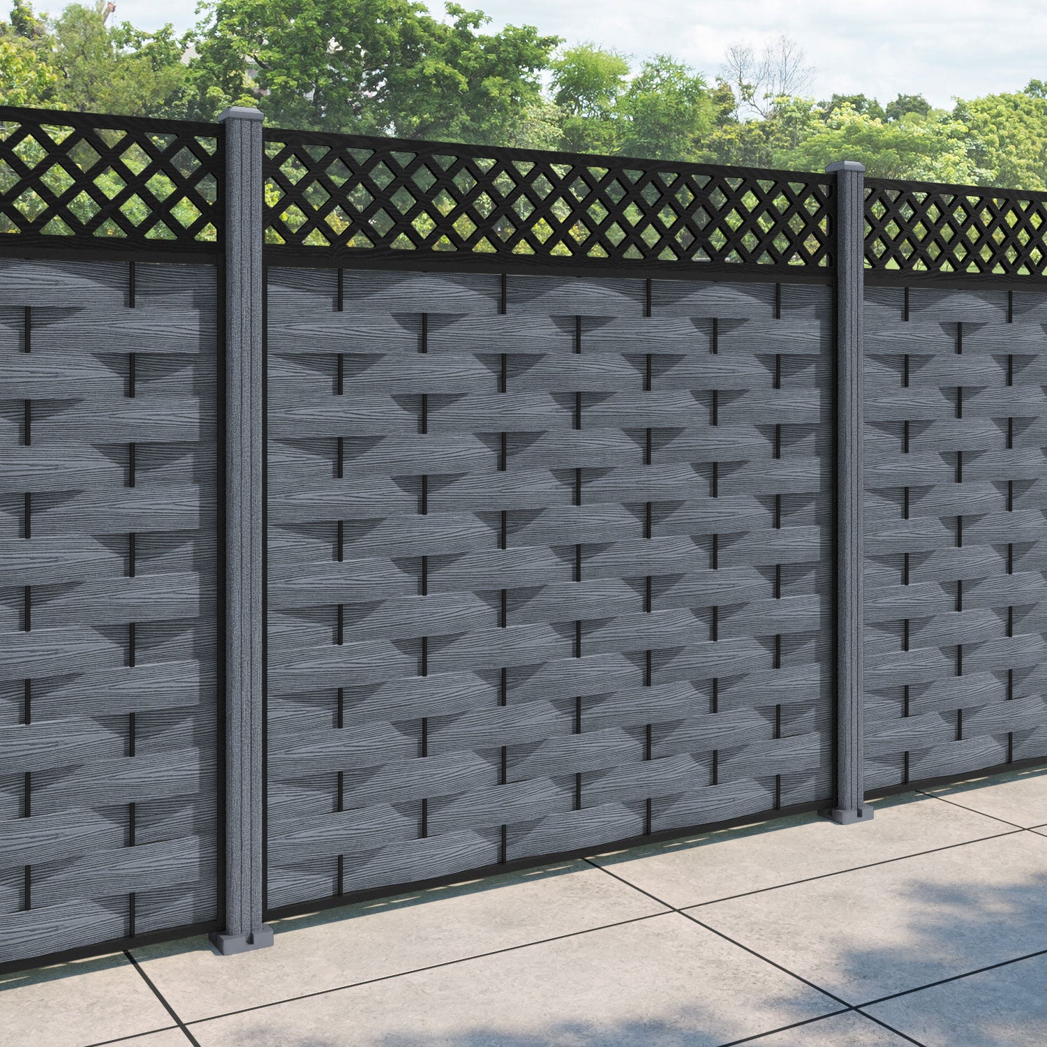 Ripple Hive Fence Panel - Anthracite - with our composite posts