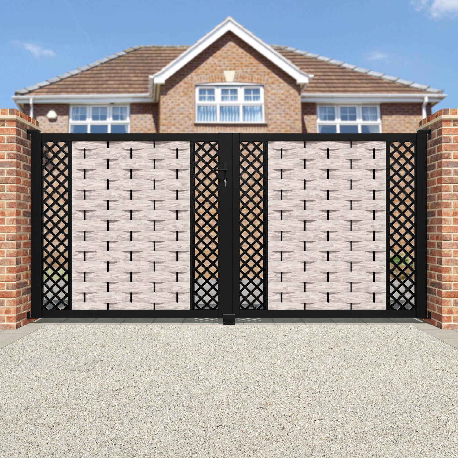 Ripple Hive Straight Top Driveway Gate - Mid Stone - Middle & End Screen