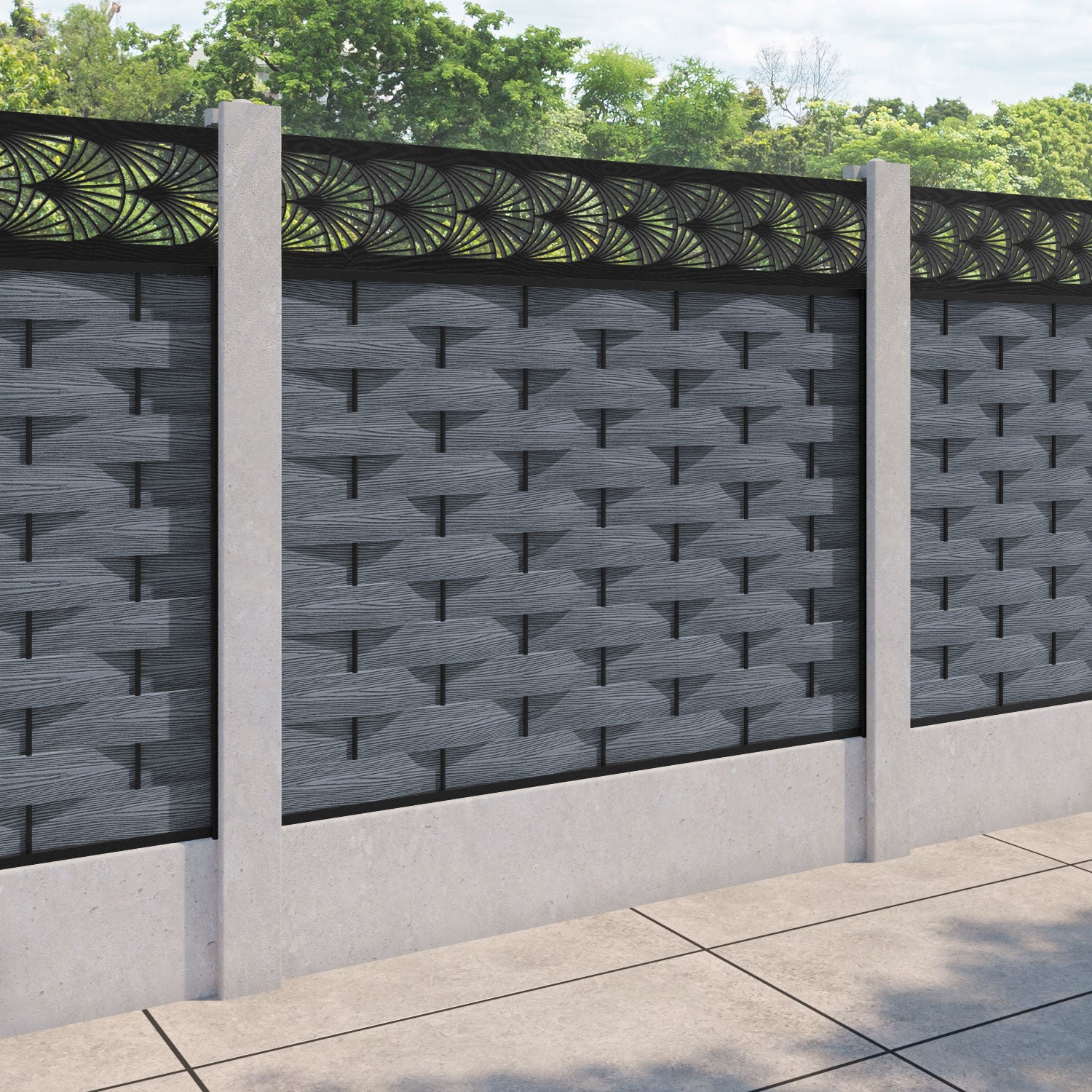 Ripple Laurel Fence Panel - Anthracite - for existing concrete posts