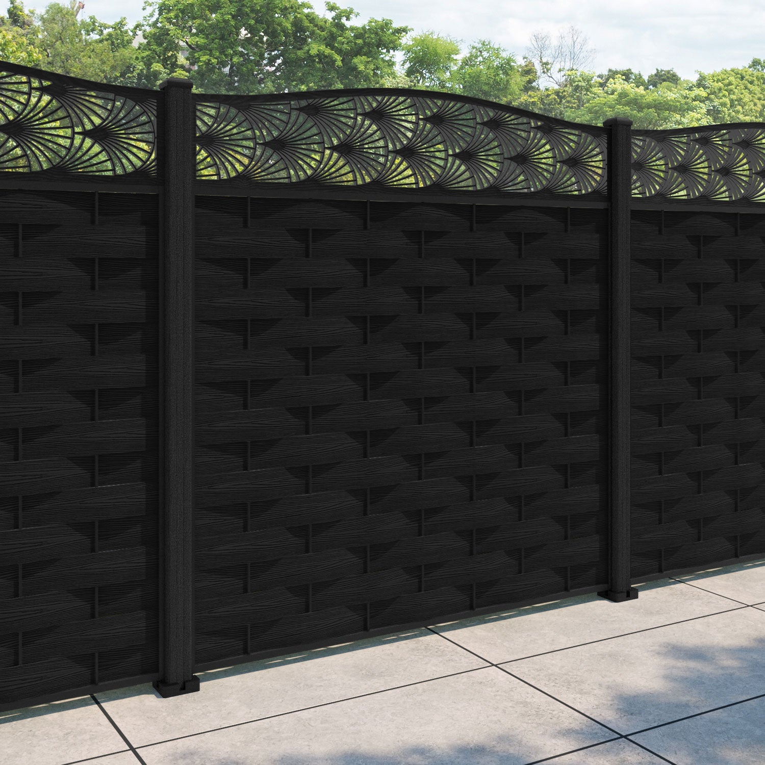 Ripple Laurel Curved Top Fence Panel - Black - with our composite posts