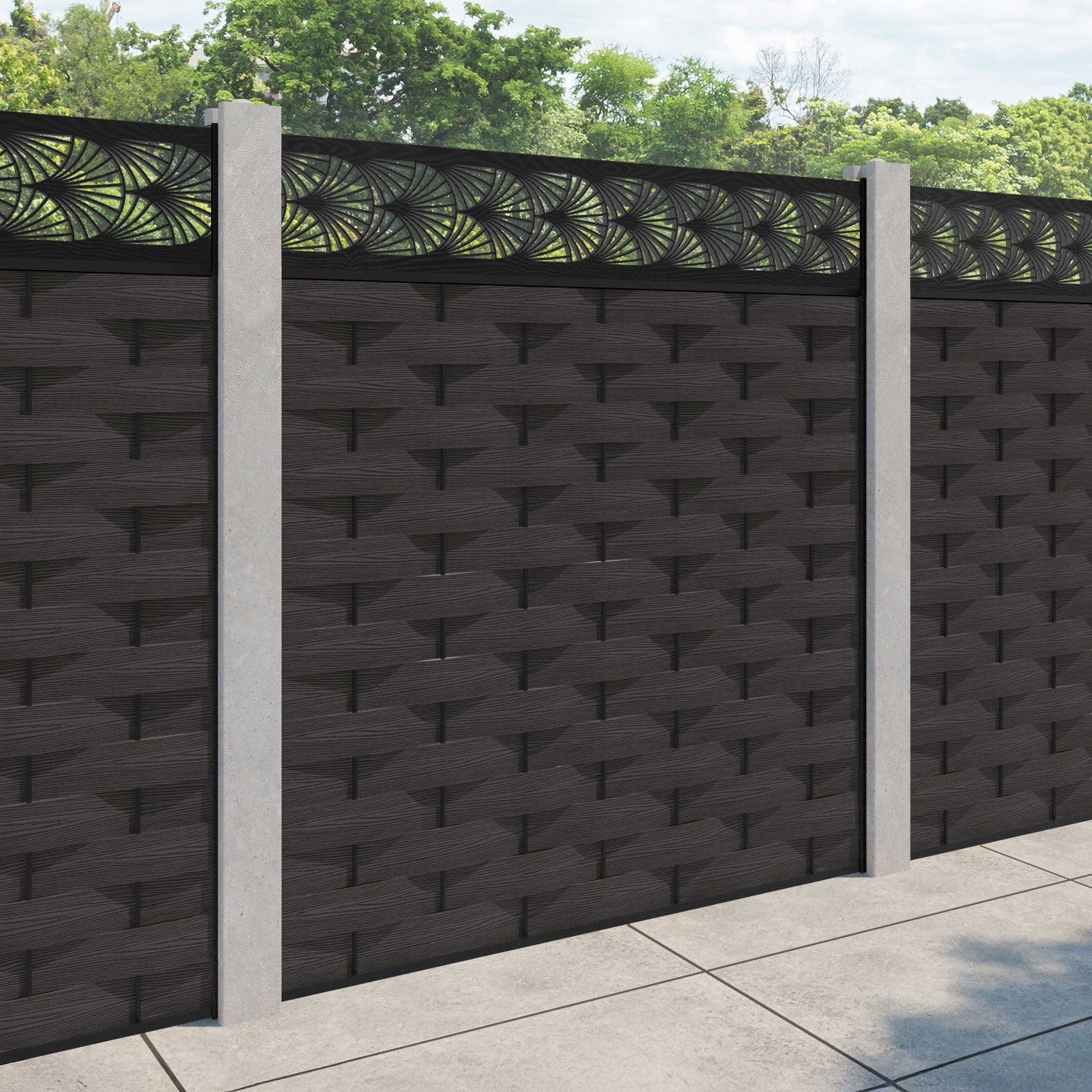 Ripple Laurel Fence Panel - Dark Oak - for existing concrete posts